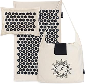 ProsourceFit Ki Acupressure Mat and Pillow Set with 100% Natural Linen for Back/Neck Pain Relief and Muscle Relaxation, Onyx Gold