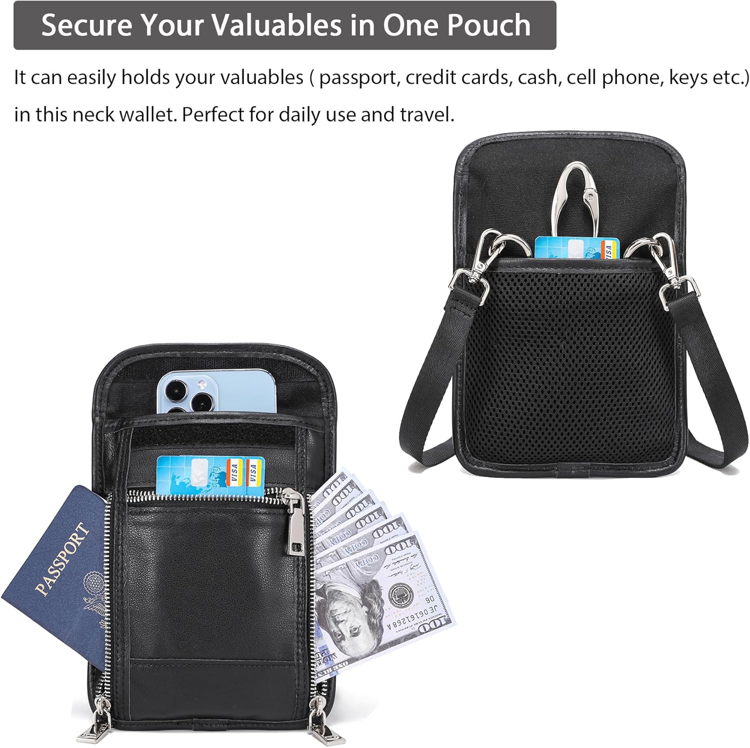 LANNSYNE Leather Travel Wallet, Neck Wallet Travel Pouch and Passport Holder for Men and Women Keep Valuables Safe - Image 3