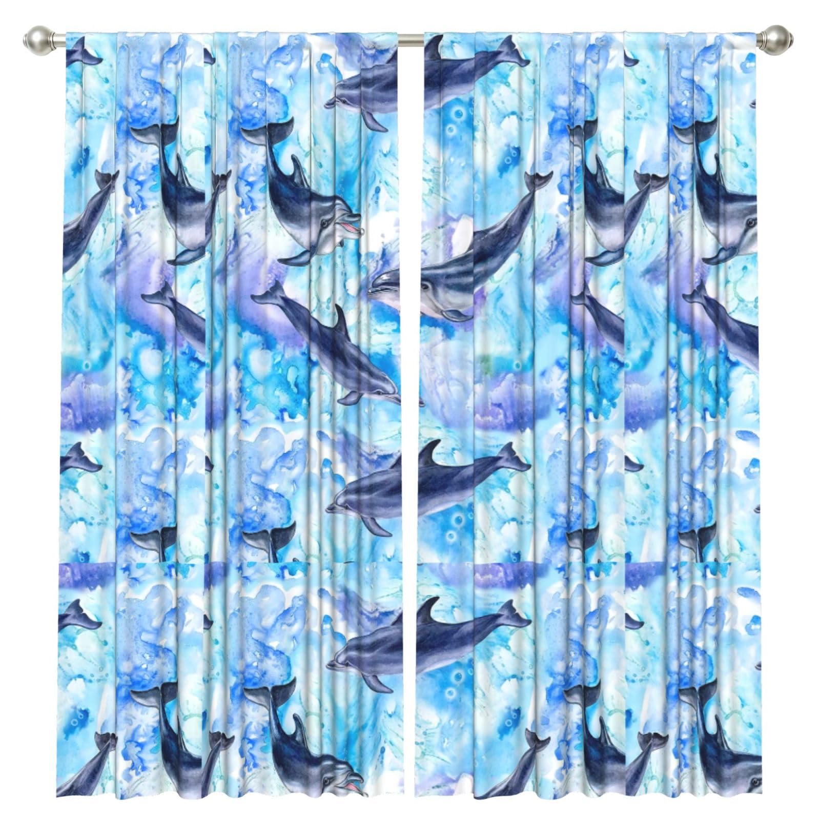 InOmak Painting Dolphin, 2 Panels Window Curtains 52 x 84 Inch Blackout Curtains for Living Room Bedroom