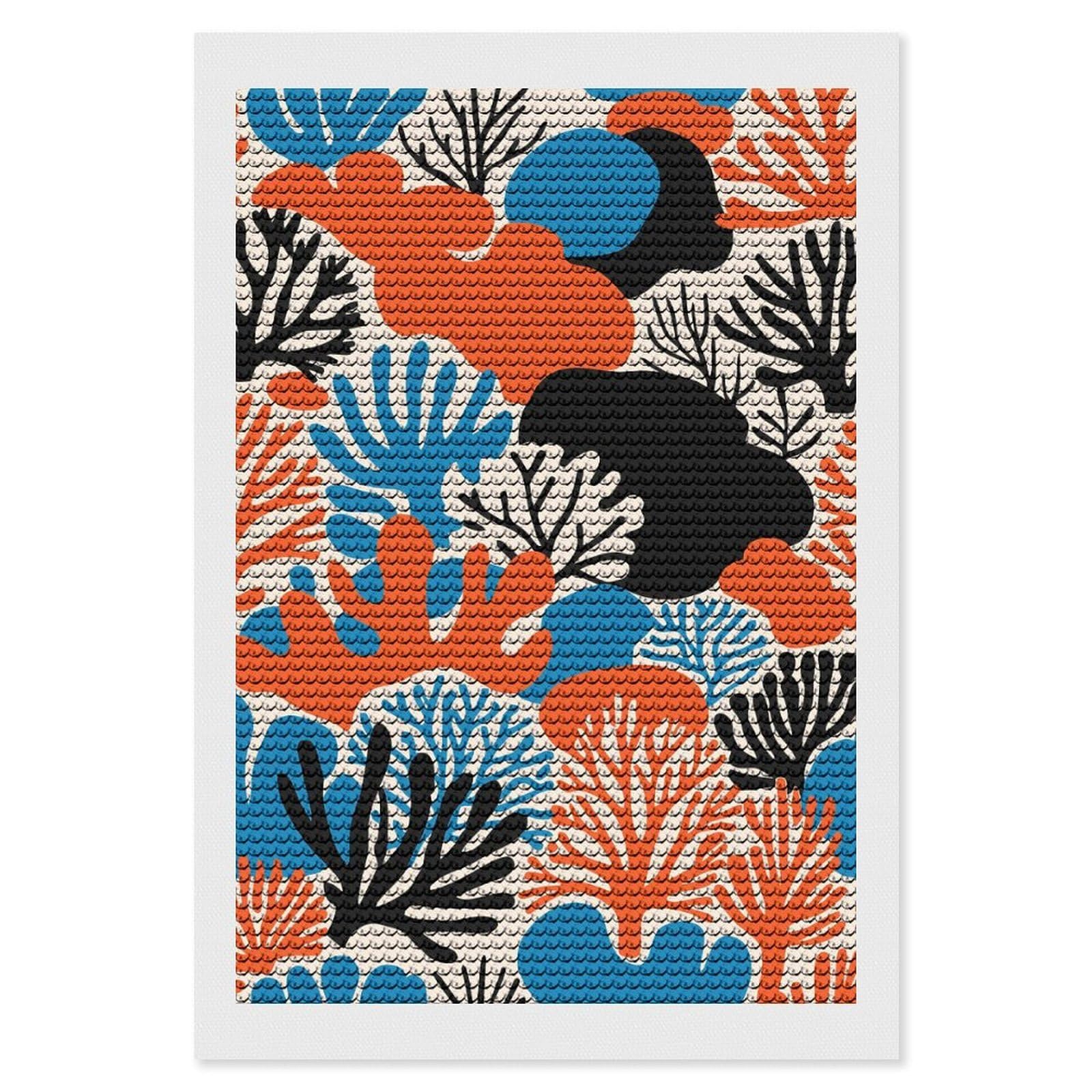 Junmoney Retro Coral Reefs Diamond Art Canvas 8"x12", for Adults, Pleasing Wall Art Project, Modern Decor, Gift Idea, Nice Detail and Sparkle