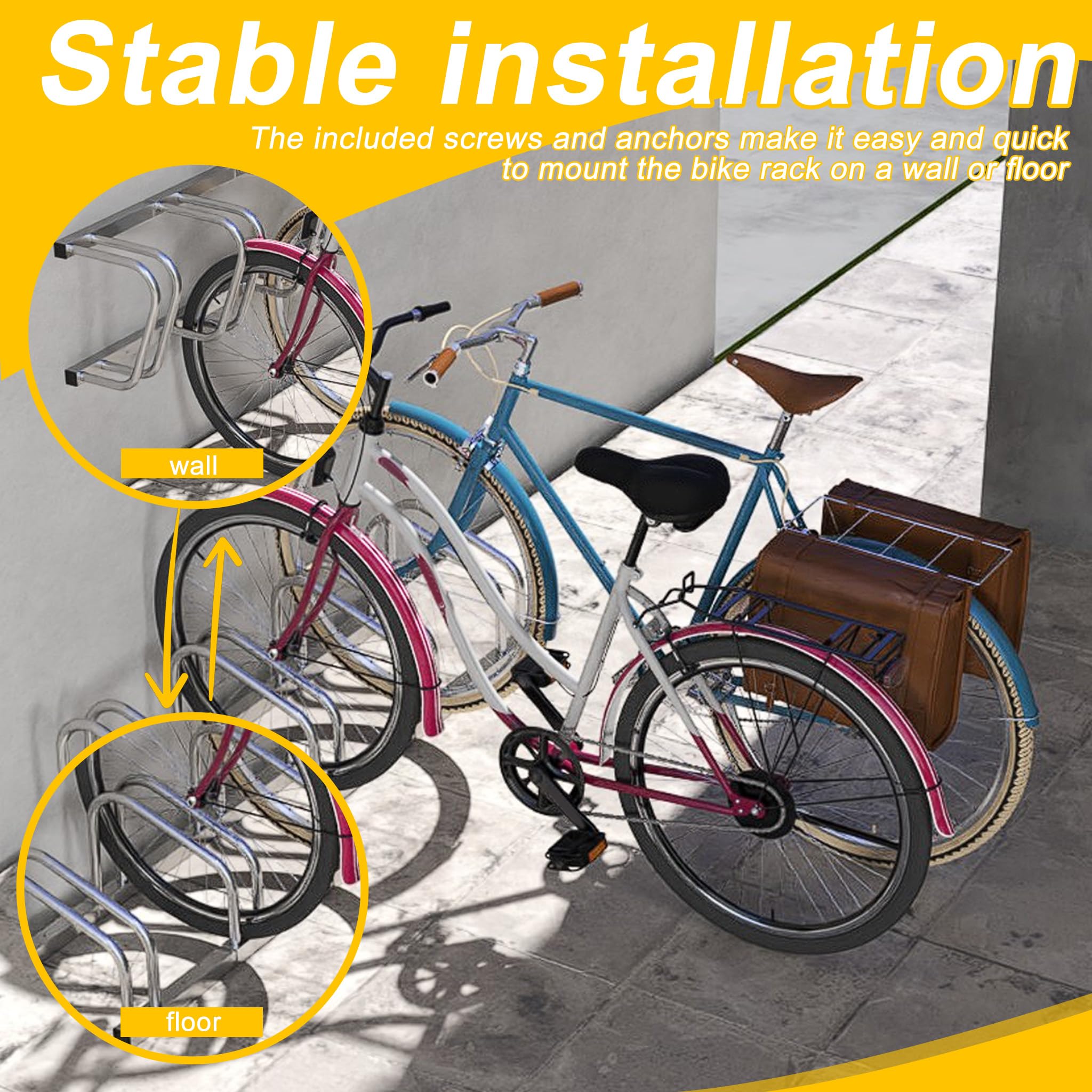 FIVMEN Soporte para 8 bicicletas, soporte para suelo y pared, 37 cm, distancia entre ruedas, galvanizado, soporte múltiple para neumáticos de 30 – 65 mm de ancho, bicicleta de montaña, bicicleta de