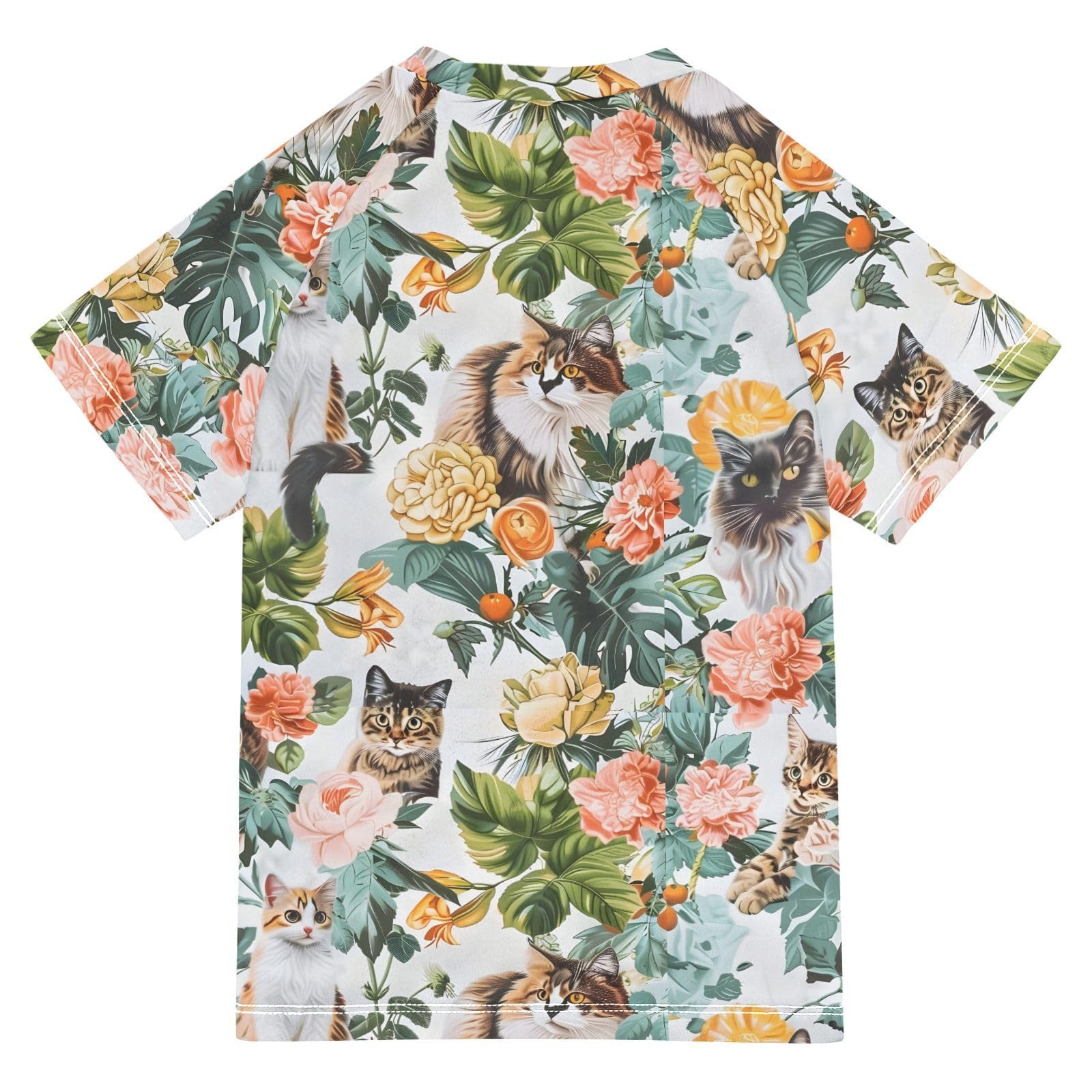 ALAZA Kids Rash Guard Toddler Swim Shirt Boy Girls Cat Floral UPF 50+ Short Sleeve 4T