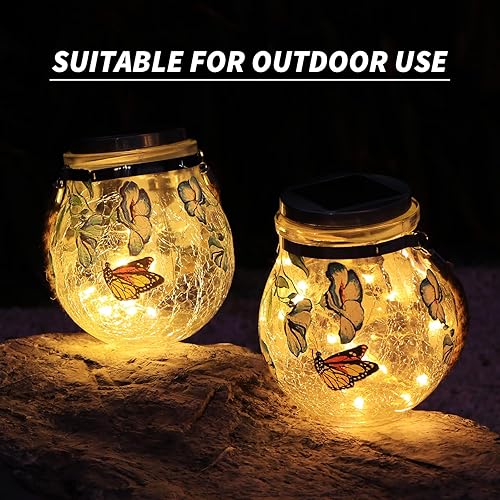 Miniatura 7 de Luces solares colgantes para exteriores, impermeables, para exteriores, paquete de 2 faroles de cristal decorativos para exteriores con impresión de