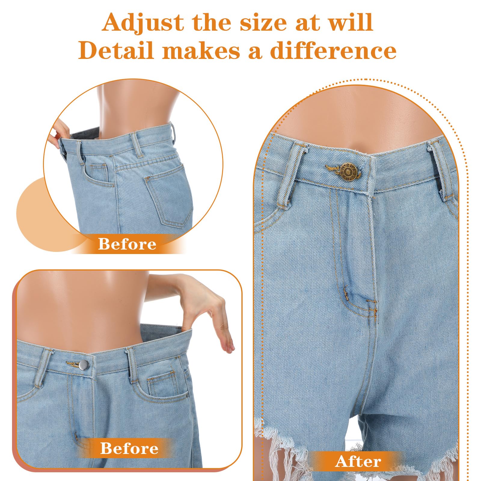 Tyqour 24 bottoni per jeans senza cuciture, bottoni di ricambio, 17 mm, bottoni per jeans regolabili, senza cuciture, per estendere o ridurre le dimensioni dei pantaloni