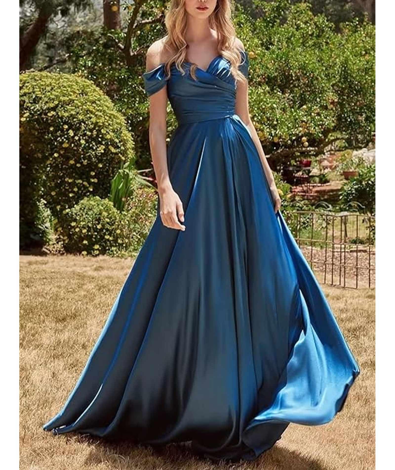 ECDAHICC Abito da damigella d'onore senza spalline per donna, in raso, con lungo spacco, elegante abito formale da sera, linea ad A, per matrimoni e feste PR-XL