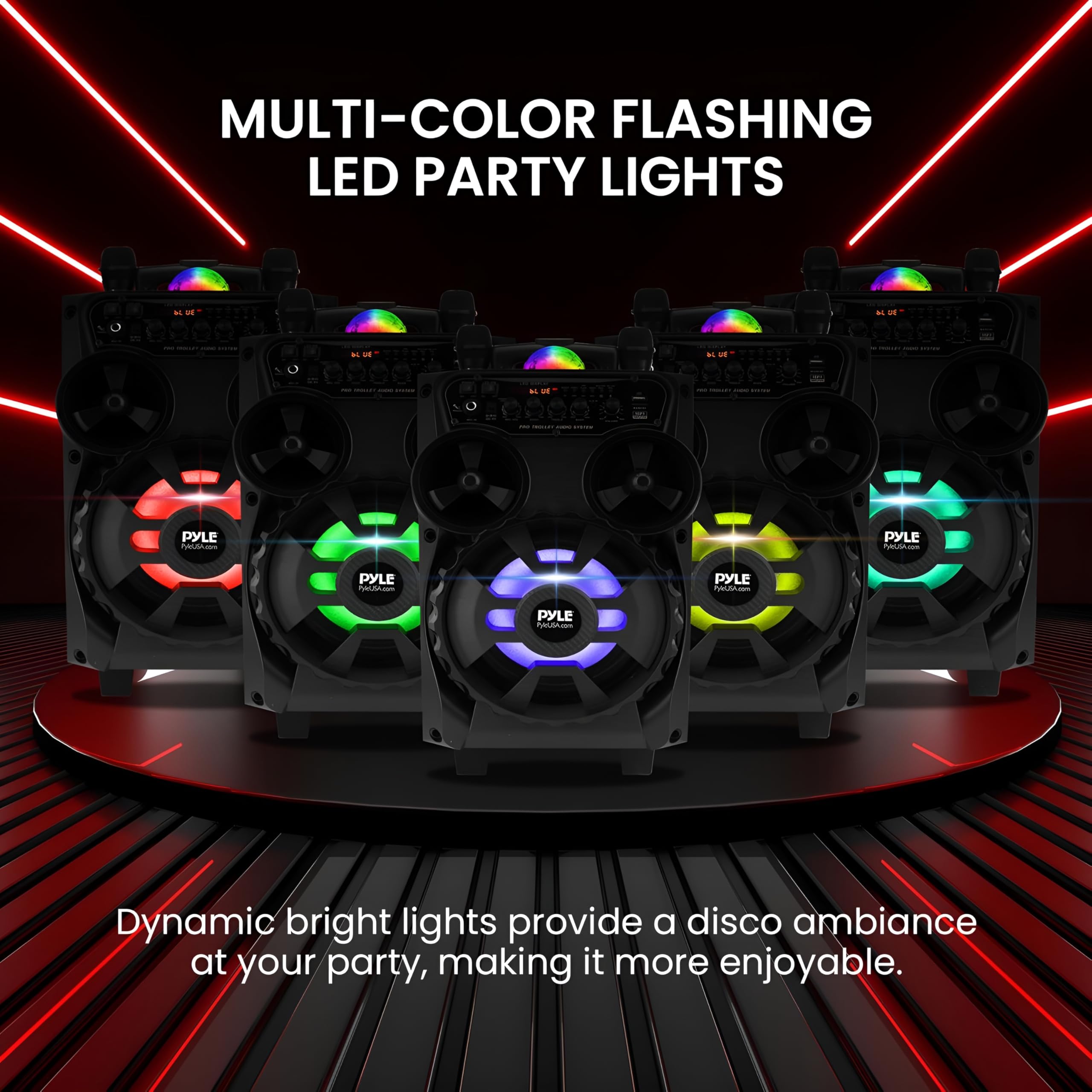 Enceinte Bluetooth PA Pyle 580W - 8", Lumière Disco, Micro Sans Fil, Batterie, Roulettes - Pour Karaoké Et Fêtes - 5