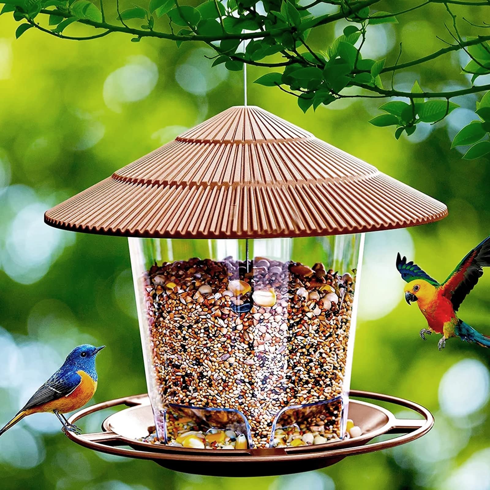 Sungmor Mangiatoia Per Uccelli In Ghisa Vintage: Decorazione Da Giardino Con 6 Uccellini, Verde E Oro