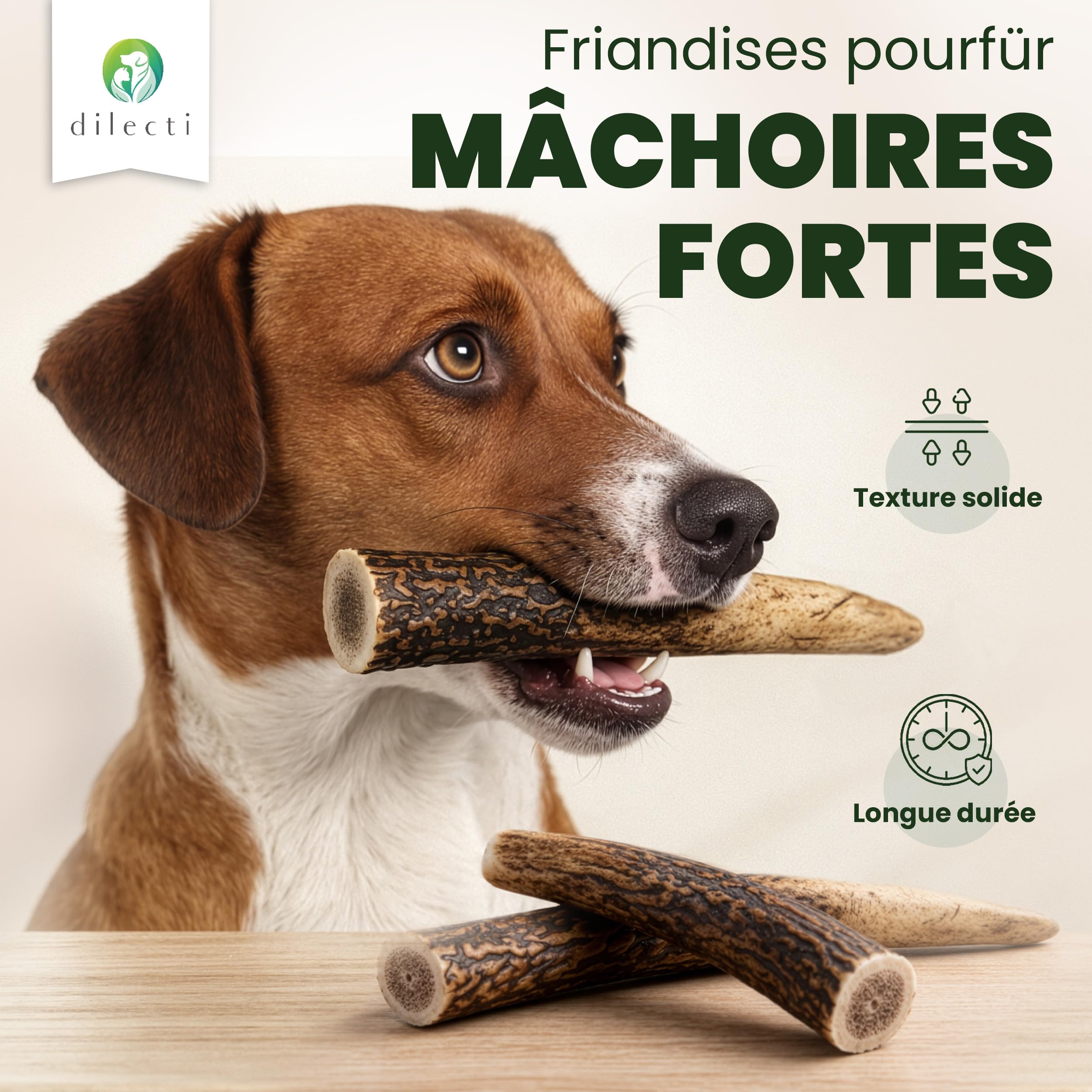 Bois de Cerf à Mâcher - Os à Ronger Longue Durée pour Chien, Jouet d'Occupation Résistant et Friandises pour Chien - Fendu S, Paquet de 3