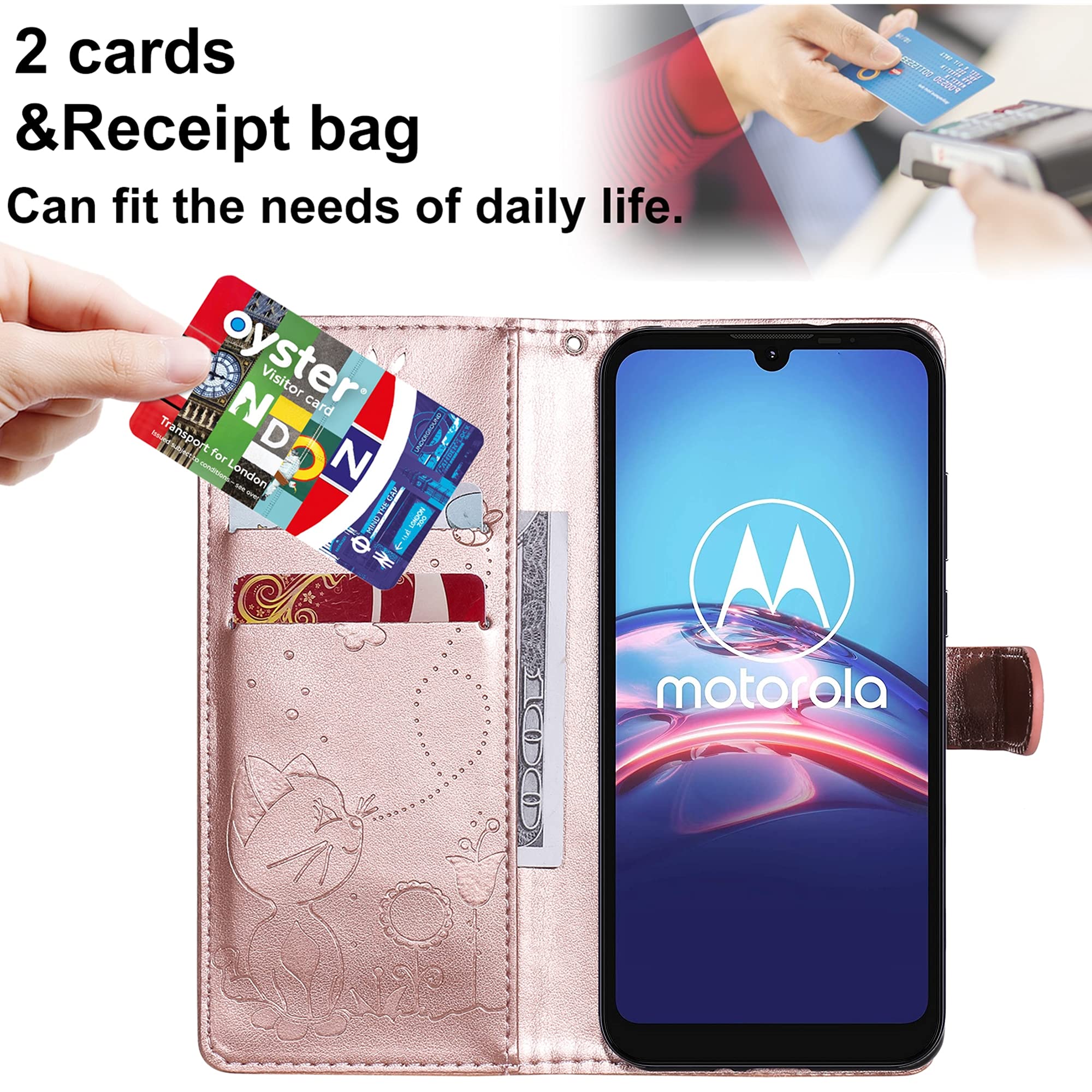 HUANGTAOLI Custodia in Pelle Portafoglio Flip Case Cover per Motorola Moto One Vision (6.3