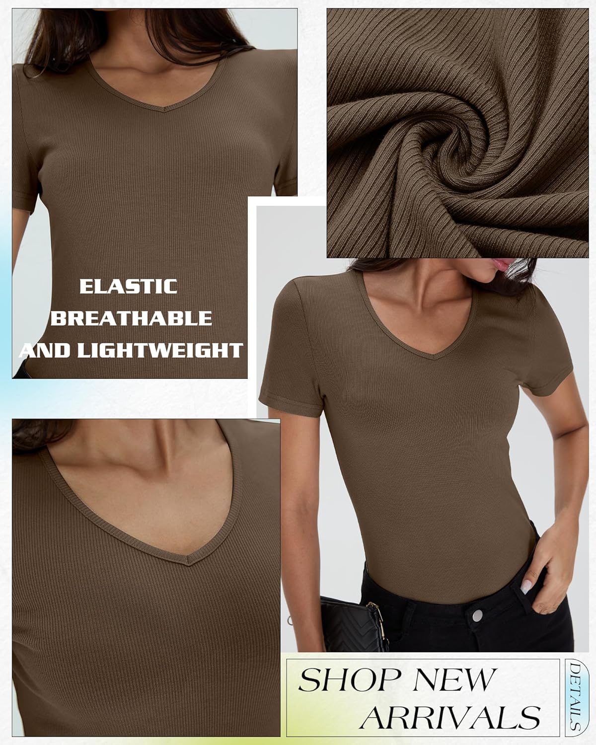 Huukeay 5 Pack Women's Cotton V Neck T-Shirts Multipack Short Sleeve Slim Casual Ribbed Tops Basic Summer Tee - Image 4