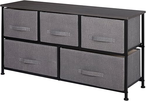Epetlover Cómoda de tela con 5 cajones organizador de almacenamiento baúl de tela para apartamento con cesta profunda marco de acero resistente y