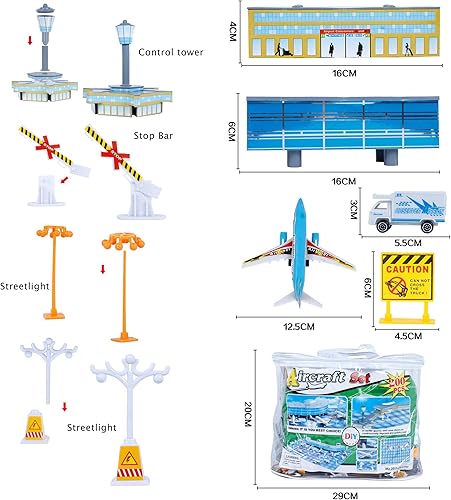 Miniatura 4 de Aeropuerto Internacional Montado Juguete 8 Aviones y 8 Vehículos 200 Piezas Modelo Aeronave Playset Simulado Escena