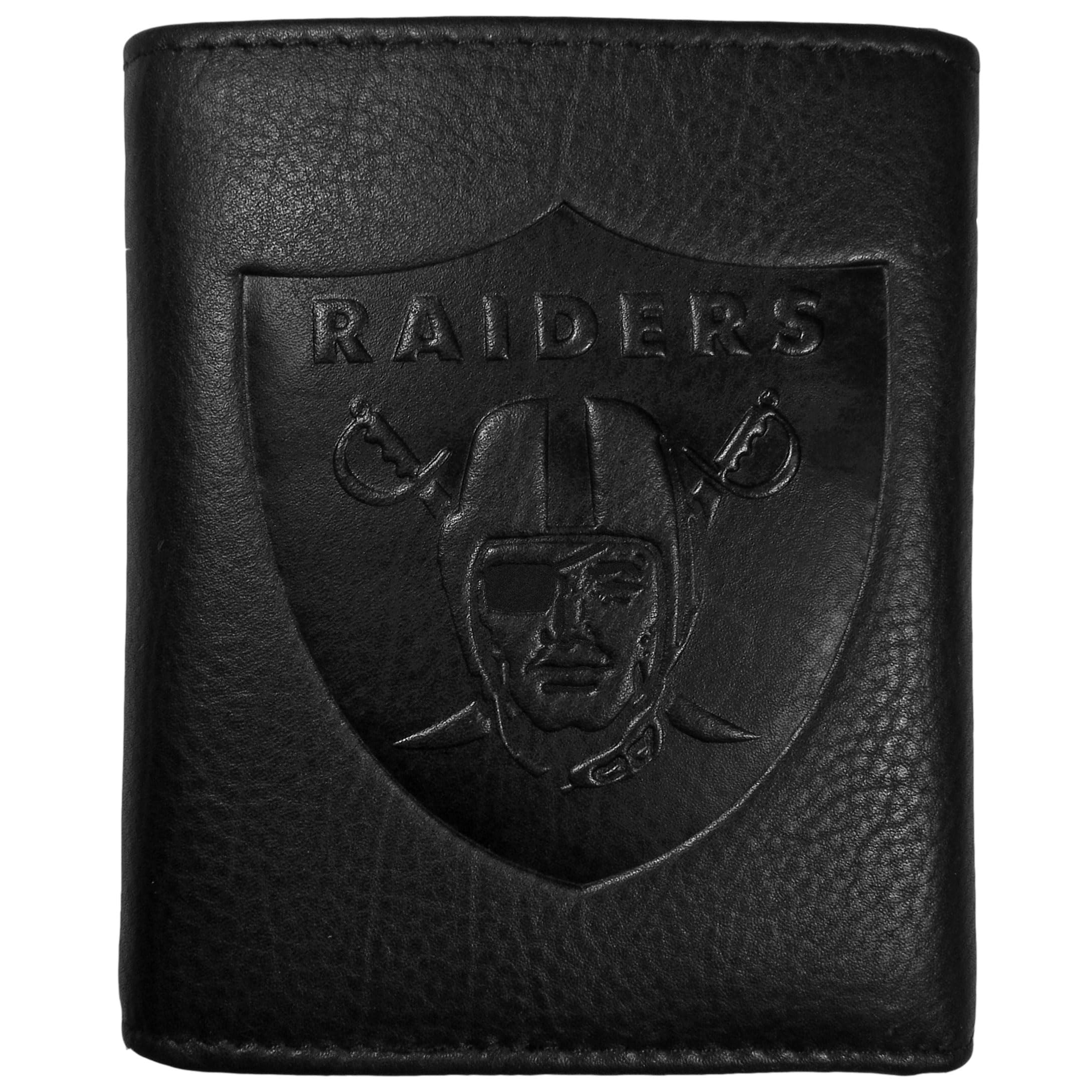 Siskiyou NFL Sports Mens Las Vegas Raiders Embossed Leather Tri-fold Wallet One Size Black