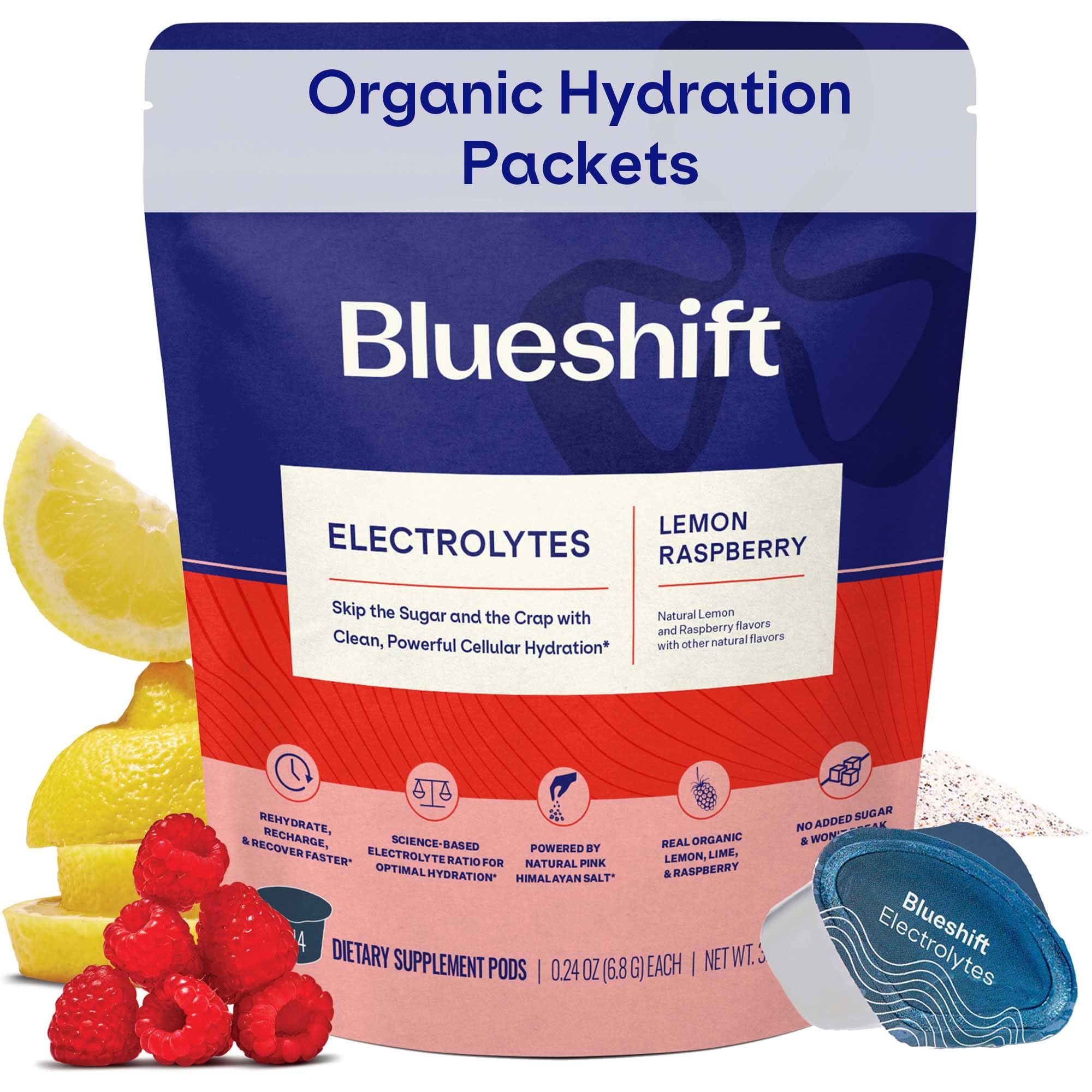 Electrolytes - Natural Electrolytes Powder Packets, Organic Hydration Packets, Electrolyte Drink Mix Sticks with No Sugar, Single Serve Pack - Lemon Raspberry Flavor, Powder Pods (14 Pack)