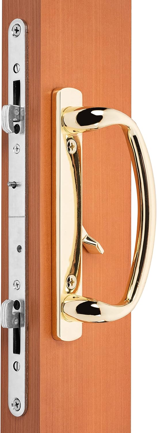 Rockwell Security Charlotte Patio Sliding Door Handle Set Polished Brass Fits 3-15/16 Inch CTC Screw Holes for Residential Use