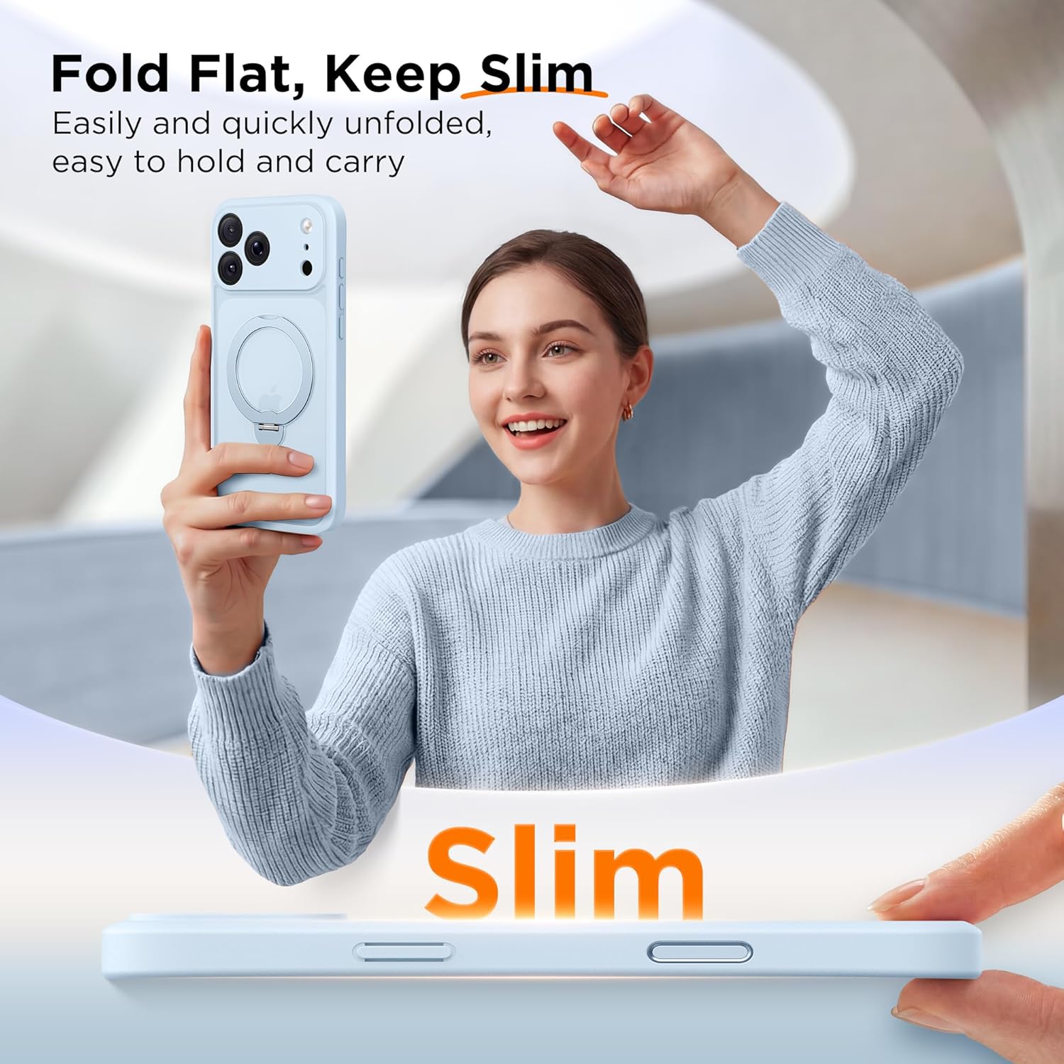 GolbinBox 360° Spin Magnetic Stand for iPhone 17 Pro Case, [Compatible with MagSafe] [Full Camera Protection] [16FT Military Drop Protection], Silm Translucent Matte Phone Case, Baby Blue - Image 8