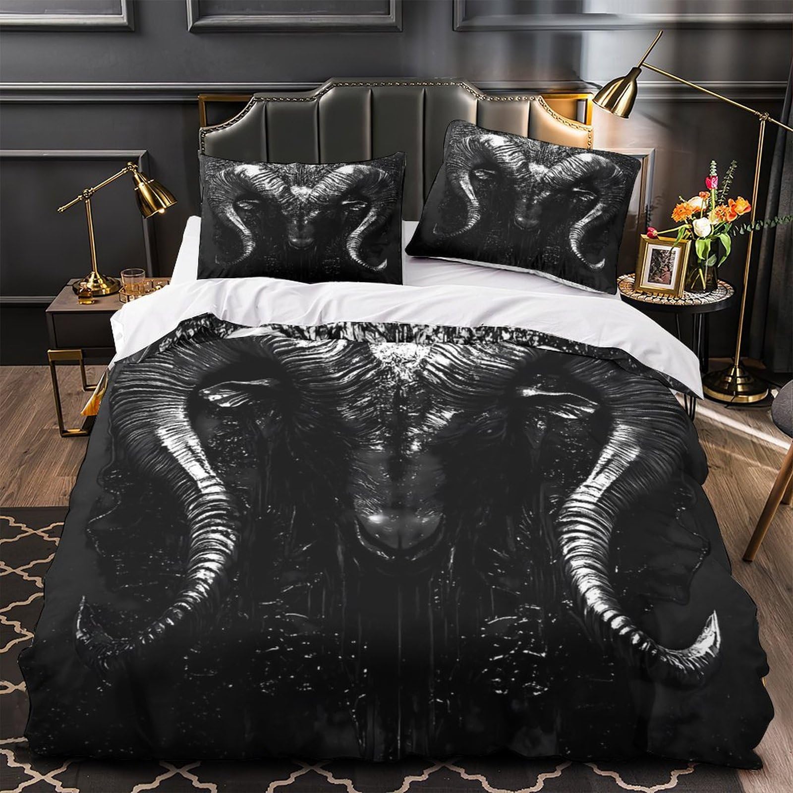 Housse de couette cornes de chèvre 3D lit double facile à laver