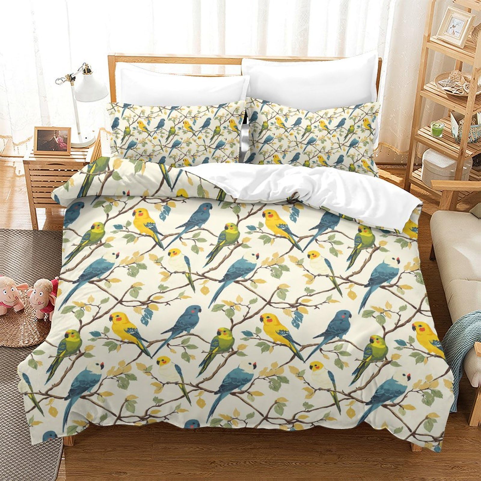 Houssette oiseaux sur branches 220x240 lit 2 personnes parure de lit 3D moderne