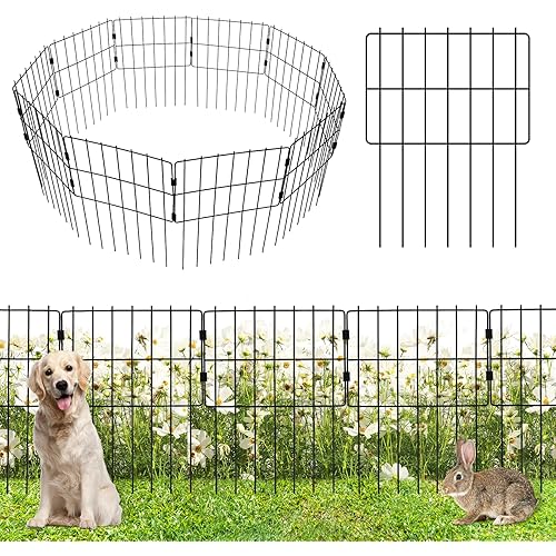 WEEDING 10 Pack Animal Barrier Fence, Garden Decorative No Dig Rustproof Metal Wire Fence, Reusable Dog Rabbits Ground Stakes Fence for Outdoor Patio- Total 10.8ft(L) x 17inch(H), Black