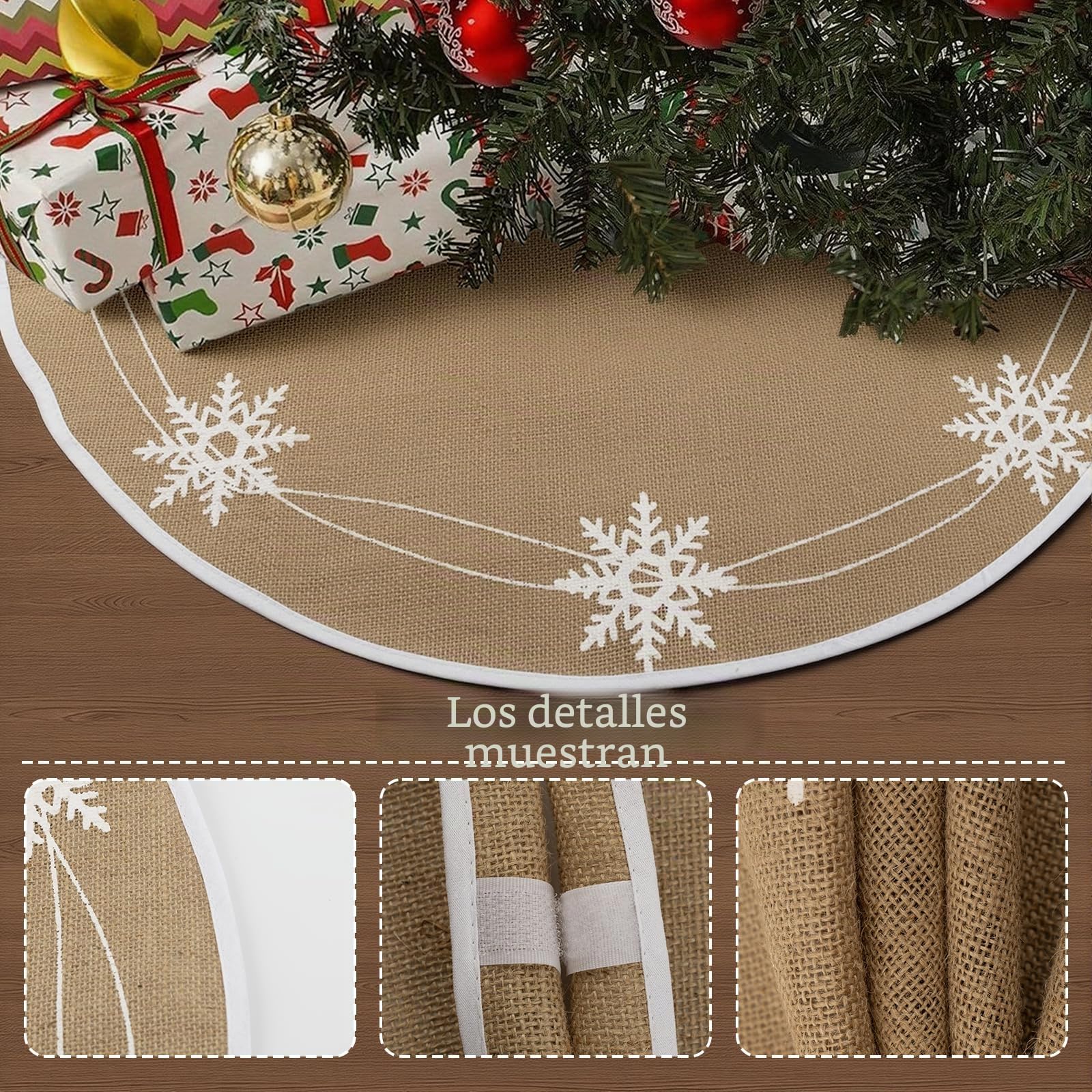 N&T NIETING Manta para árbol de Navidad, 75 cm, falda con copo de nieve blanco, arpillera, manta redonda para decoración navideña