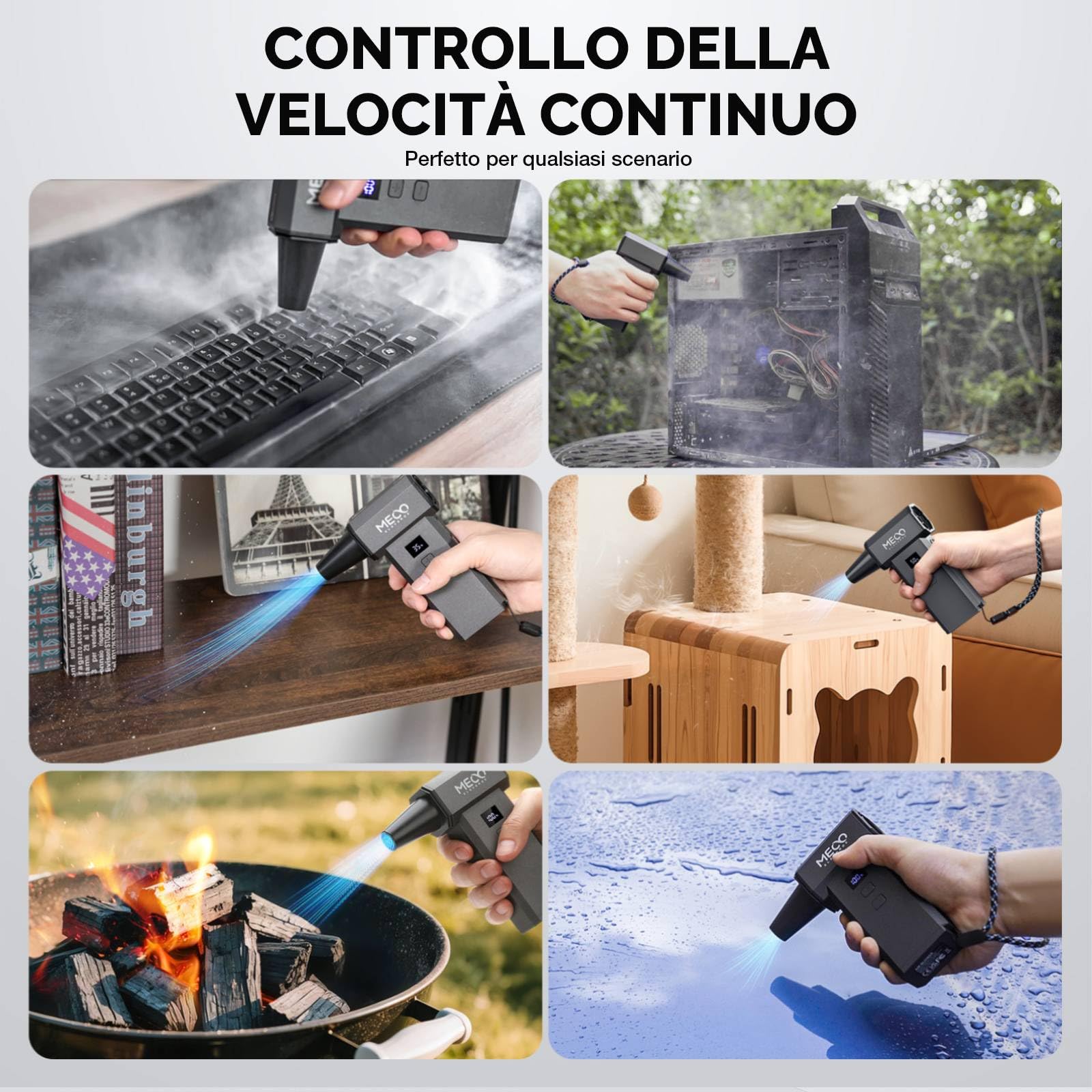 MECO ELEVERDE Soffiatore a Batteria Potente, Aria Compressa Elettrico 220.000 RPM, 100 Velocità, Schermo LED, 8000 mAh, Mini Soffiatore Portatile Air Blower Duster per Pulizia PC, Auto, Tastiera