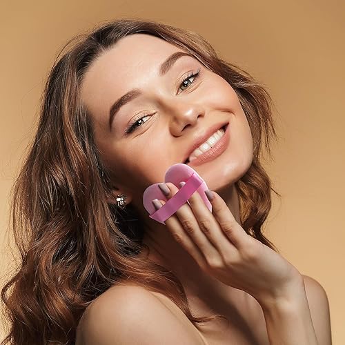 Miniatura 6 de HINZIC 10 unidades de polvo rosa para polvo facial en forma de corazón soplo de maquillaje lavable reutilizable suave terciopelo soplo esponja de