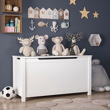 Wooden Toy Chest, Kids Toy Box,Furniture for Playroom, Bench with Safety Hinged Lid, Wooden Toy Box Storage Organizer, Childrens Furniture Toy Chest White