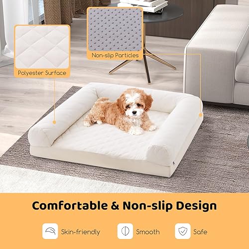 Miniatura 6 de Giantex Cama ortopédica para perros, sofá de espuma para perros con funda lavable, cojines extraíbles de 3 lados, parte inferior antideslizante,