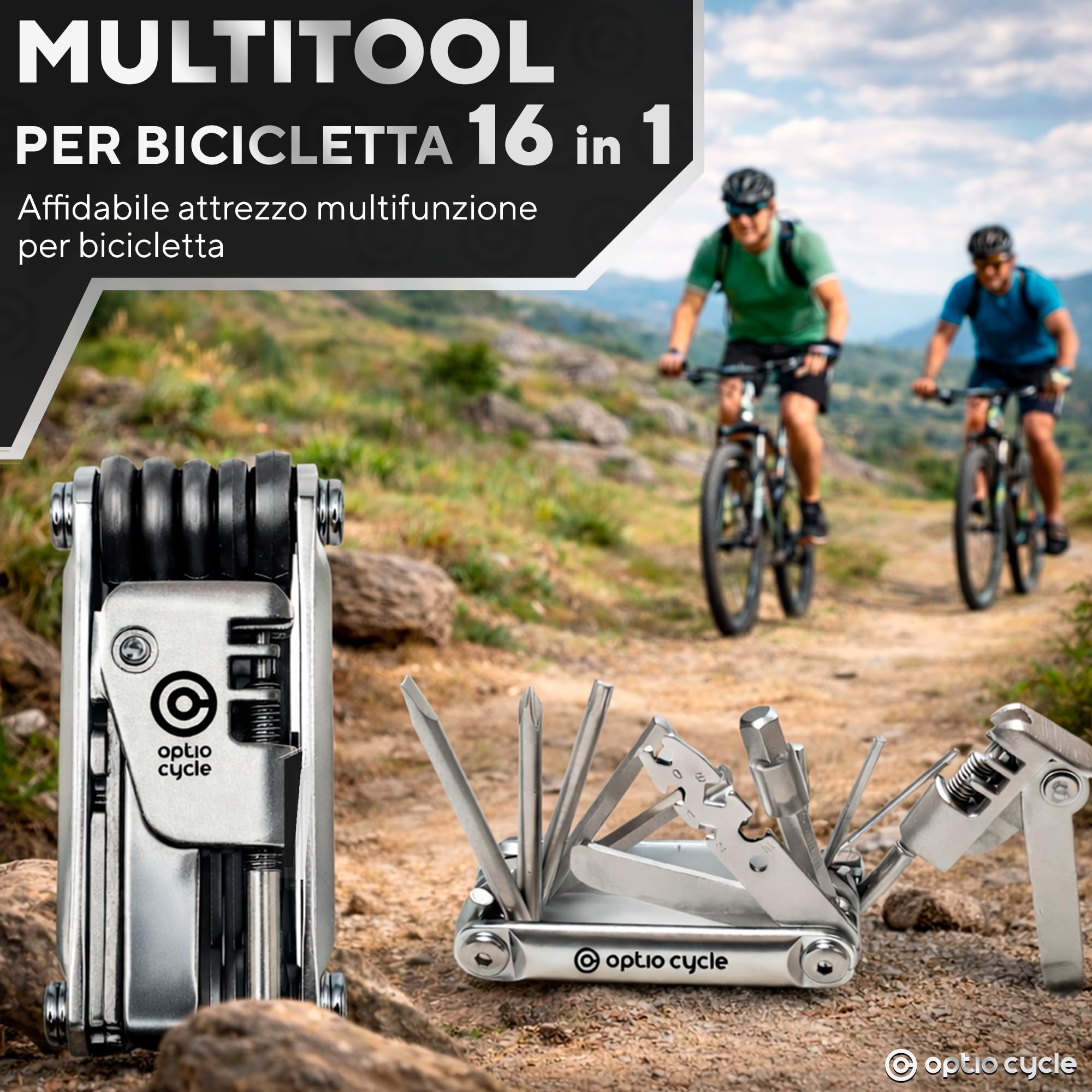 Multitool Bici 16 in 1 con Smagliacatena e Leva Gomma – Kit Attrezzi Bici Portatile | Multitool MTB, Bicicletta da Corsa, Gravel, E-Bike | Multi Tool Manutenzione Bicicletta