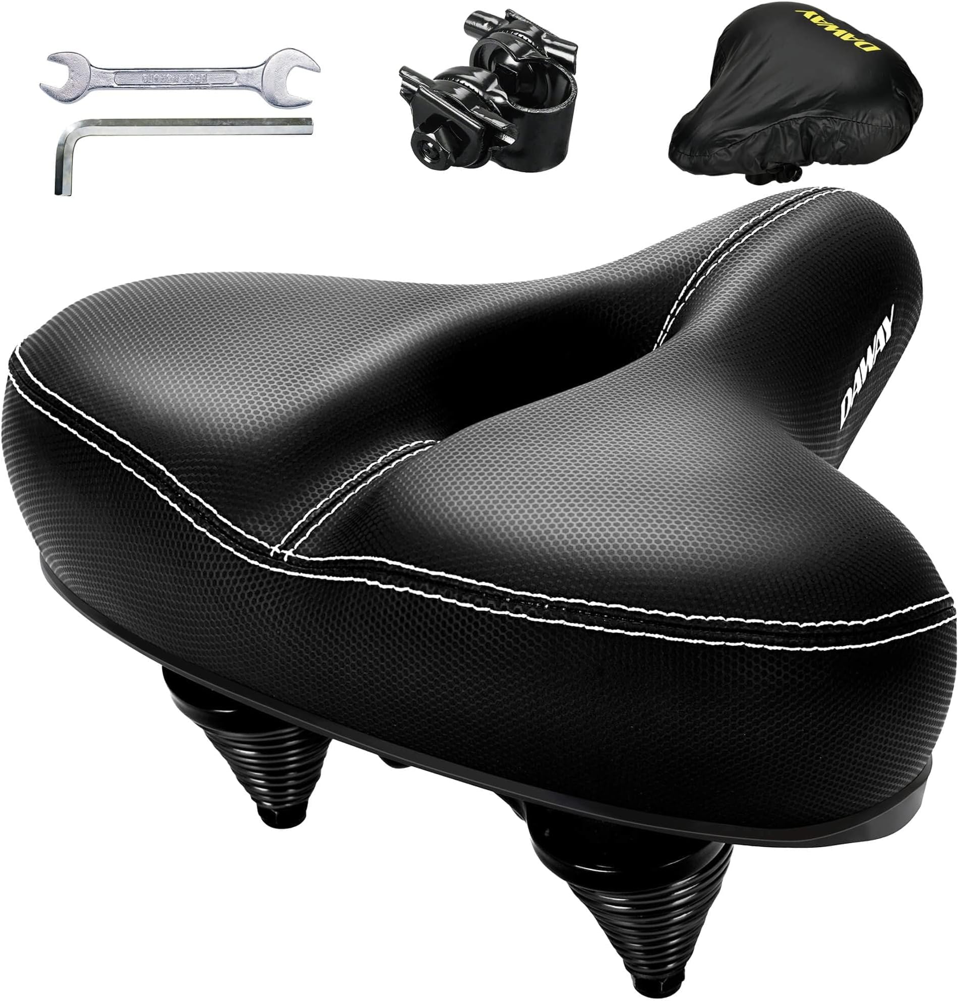 DAWAY C30 Comfortable Oversized Bike Seat - Compatible with Peloton, Exercise, Mountain or Road Bikes, Extra Wide Bicycle Saddle Replacement with Memory Foam Cushion for Men Women Comfort