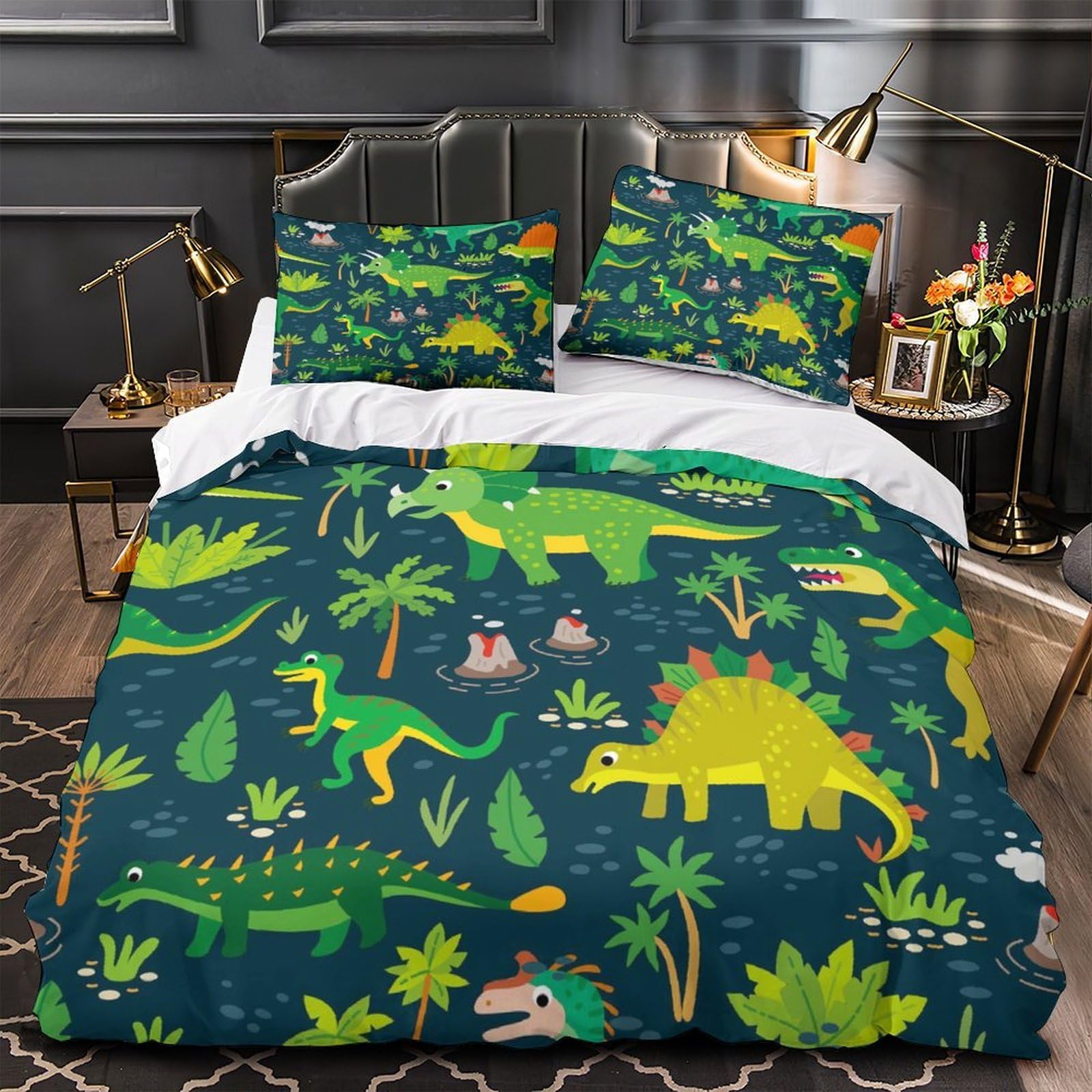 Housse de couette hypoallergénique dinosaure pour lit double enfant