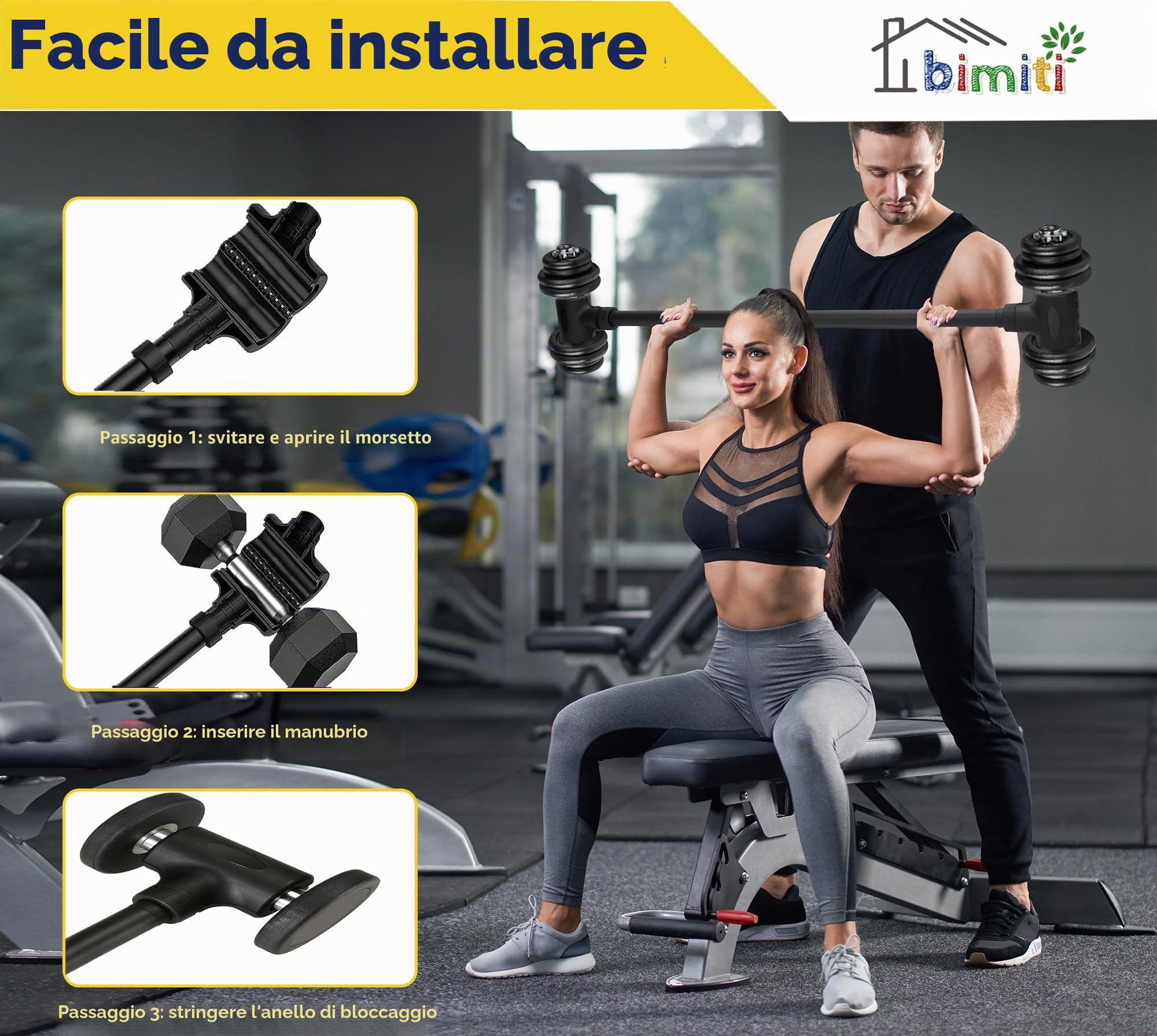 Bimiti Convertitore di manubri a barra regolabile per sollevamento pesi - Accessori che supportano fino a 175 libbre per palestra