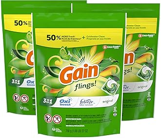 flings! Liquid Laundry Detergent Soap Pacs, HE Compatible, 3 Bag Value Pack, 111 Count, Long Lasting Scent, Original Scent