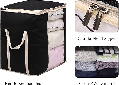 Miniatura 4 de MISSLO King - Bolsa de almacenamiento de edredones de 120 litros para mantas, ropa, suéteres, ropa de cama, organizador con asas reforzadas,