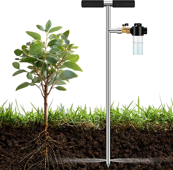 Deep Root Watering Tool for Trees Watering Spike with Fertilizer Bottle | Stainless Steel Root Feeder for Trees Irrigation System for Outdoor Garden, Plant & Shrubs Growth with Brass Valve | T-Handle