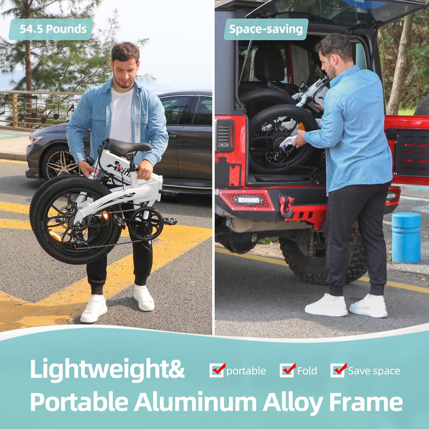 NR-7 20" Folding Electric Bike for Adults | Lightweight Foldable Electric Bicycle - Weighs Only 45lbs | 500W Brushless Motor | 40+ Mile Range | 21mph Speed - Class 2 Fat Tire Ebike, Black