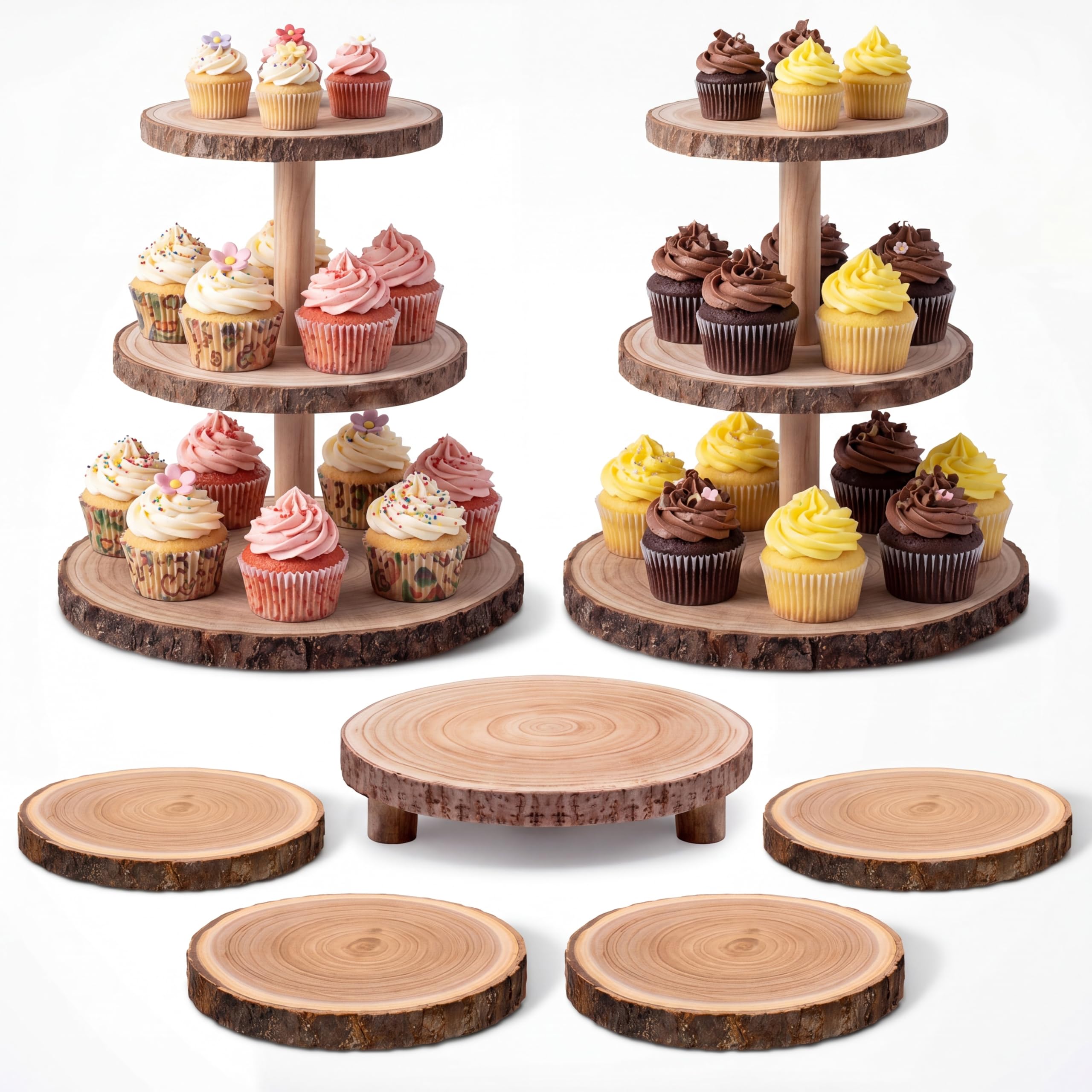 Photo 1 of Acellegic 7-Piece Rustic Wood Cupcake Stand Set