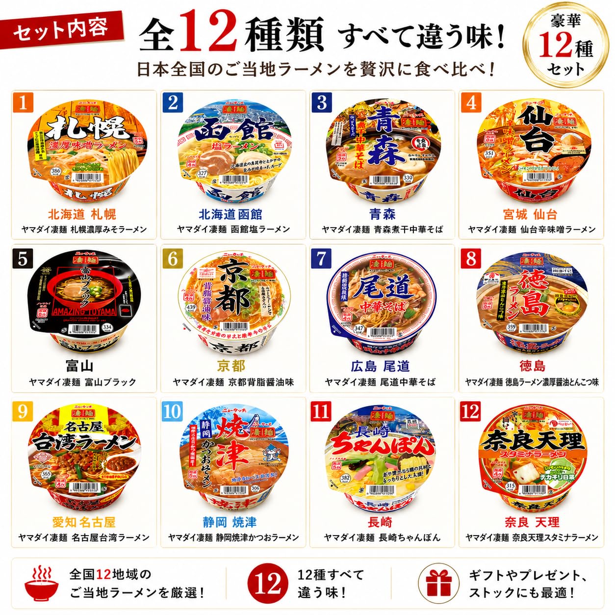 Amazon.co.jp: カップ麺 詰め合わせ 箱買い ヤマダイ 凄麺 12種 ご当地