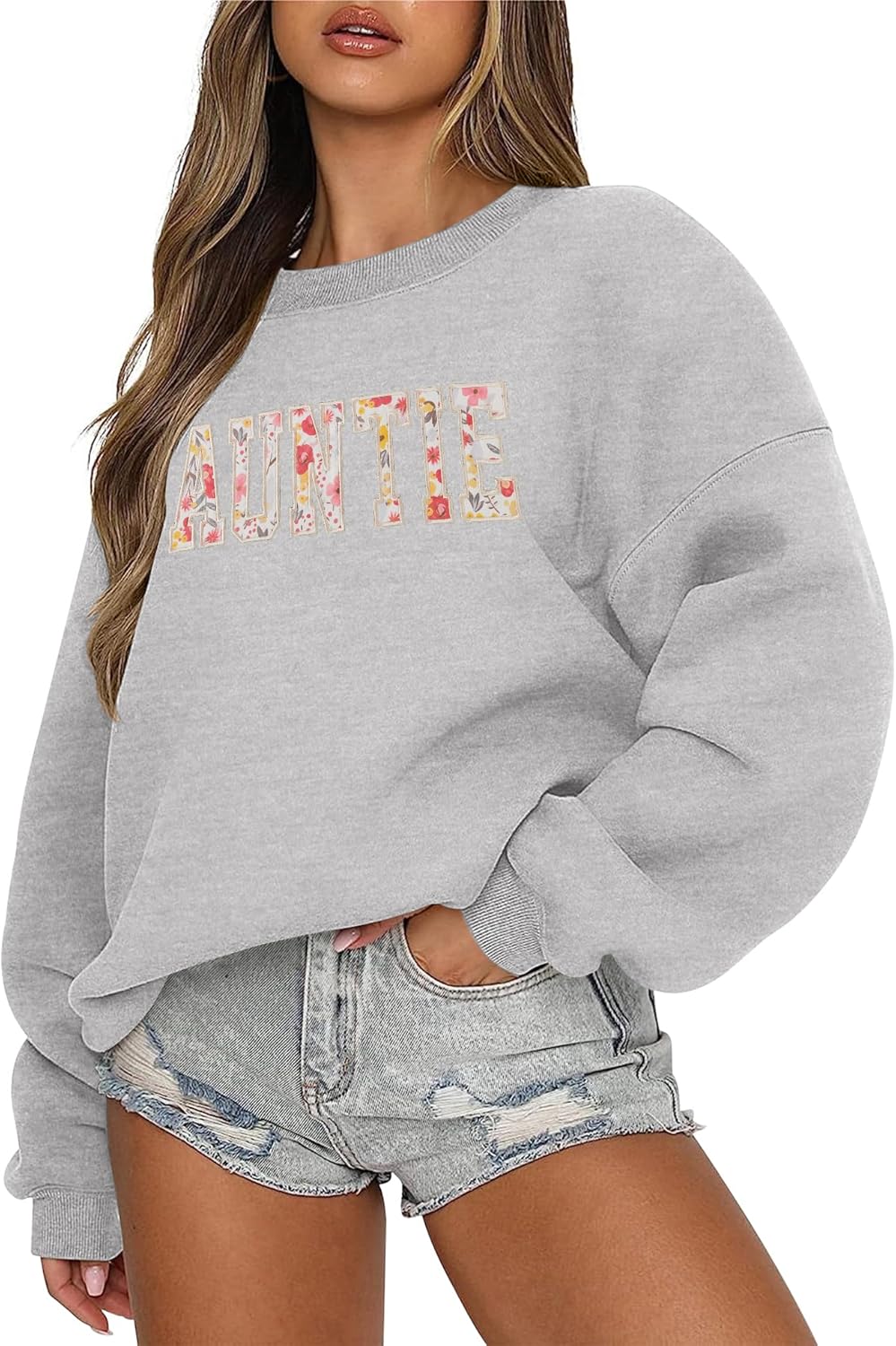 LOMON Oversized Sweatshirt for Women Long Sleeve Crewneck Auntie Grandma Sweatshirts Pullover Sweater Graphic Fleece Tops