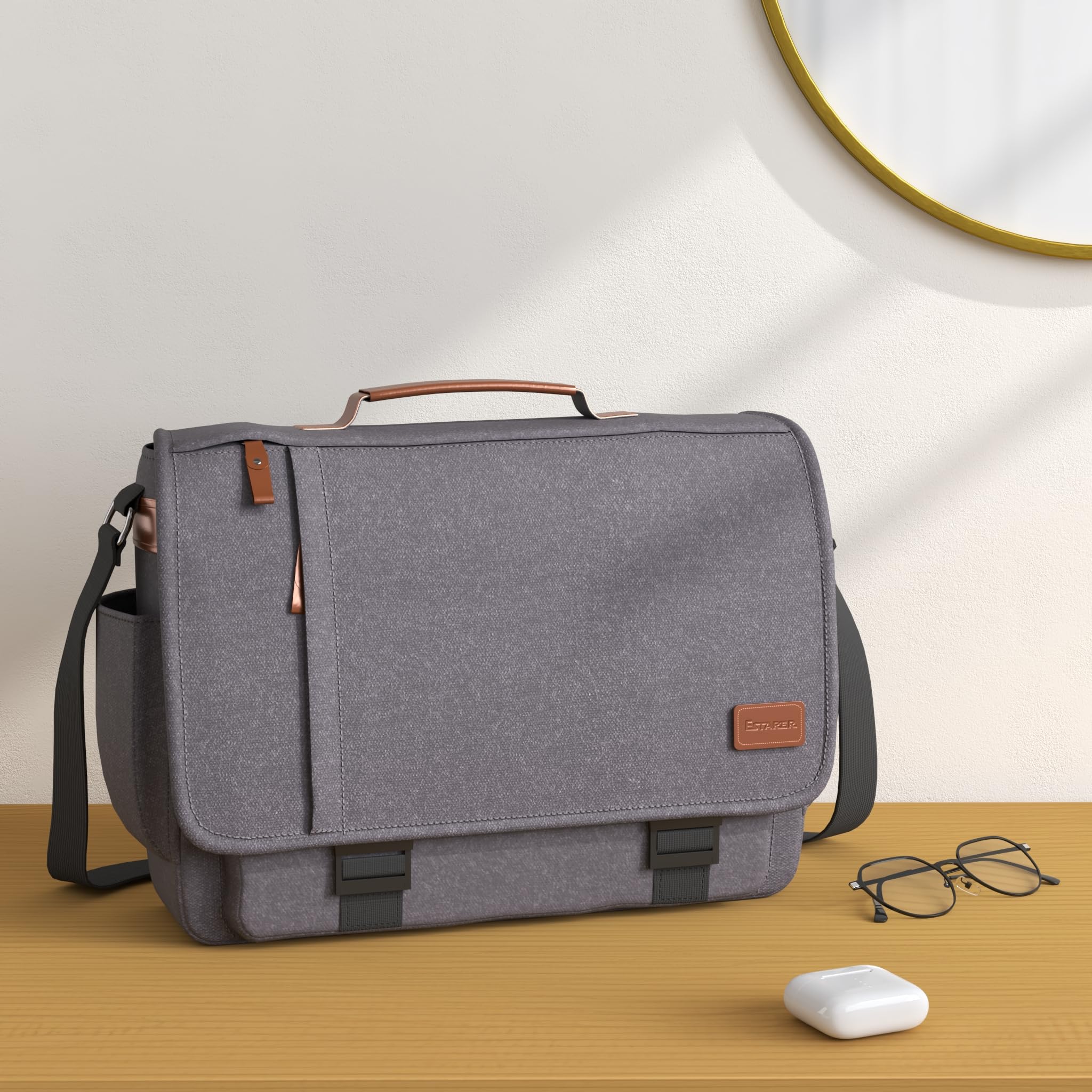 ESTARER Borsa di Tela Spalla 17/17,3 Pollici per Notebook Custodia per Il Lavoro Normale Grigio