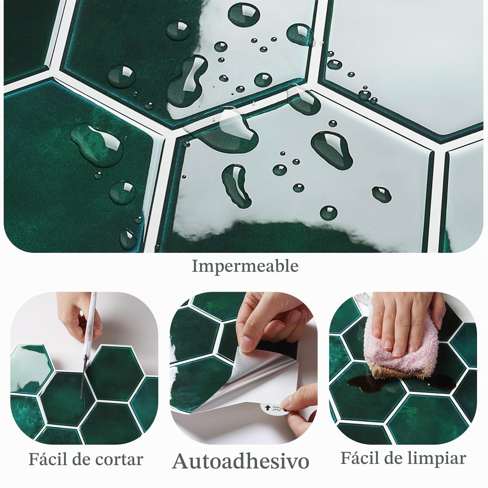 VaryPaper Adhesivo para azulejos, mármol verde oscuro, 30,5 cm x 30,5 cm, 18 unidades, para cocina y baño, resistente al agua, 3D, paneles de pared