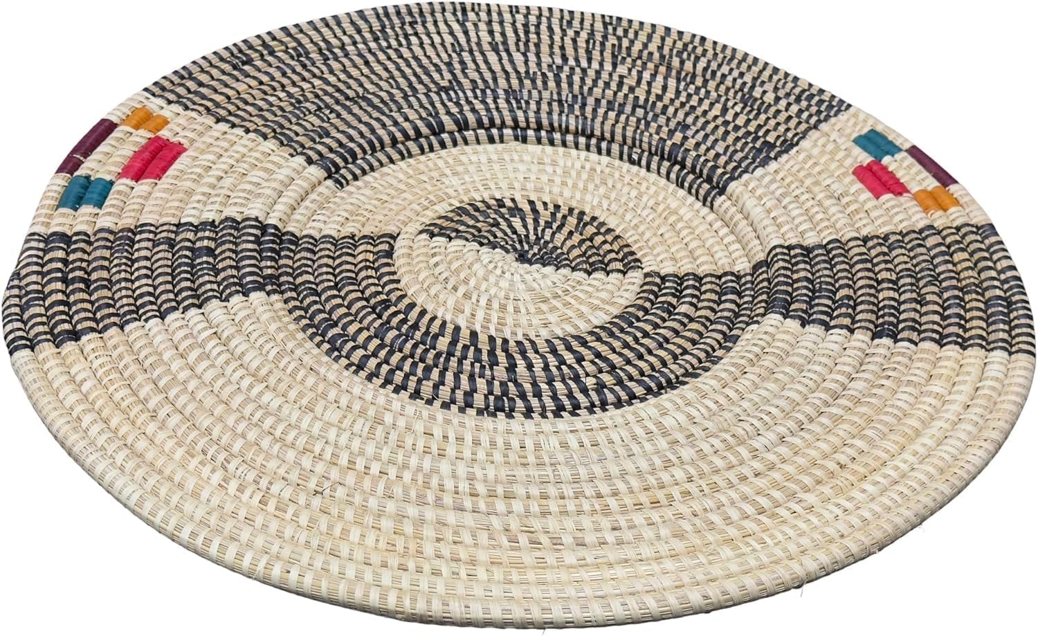 Handwoven African Basket Wall Decor Natural Raffia Woven Hanging Baskets for Living Room Kitchen Centerpiece & Handmade Gift Zen Designs Arts and crafts (Natural Black Colored Square, 18in diameter)