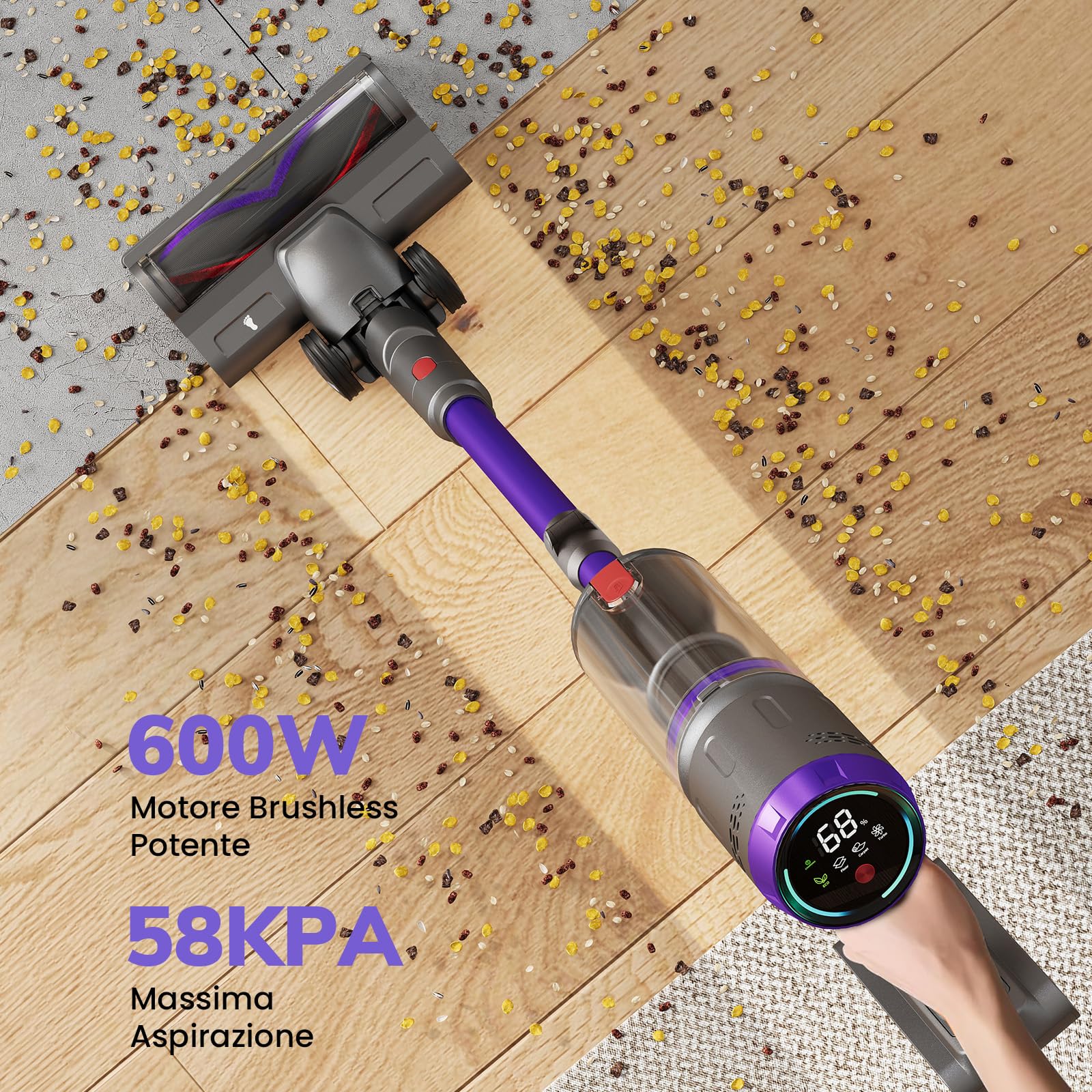 Circlio FURGO Flex V16 Aspirapolvere Senza Fili, 600W/58000Pa/80Min, Scopa Elettrica Senza Fili con Tubo Pieghevole, Tubo Estensibile da 1m, Srotolatore di Peli di Animali, Per Pavimenti/Tappeti