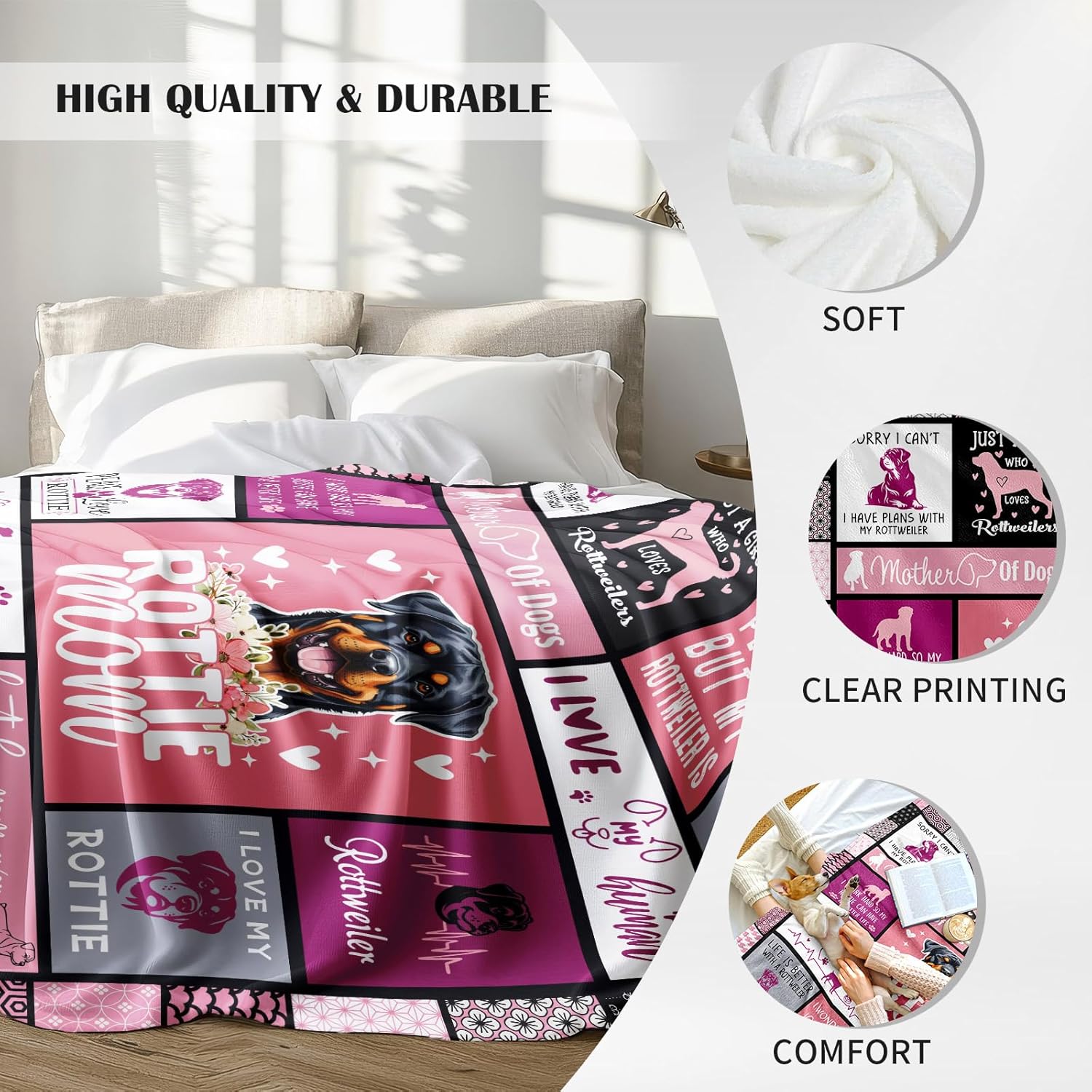 Rottweiler Gifts, Rottweiler Mom Gifts, Rottweiler Gifts for Women, Birthday Gifts for Rottweiler Lovers Throw Blanket 60" X 50" - Image 5