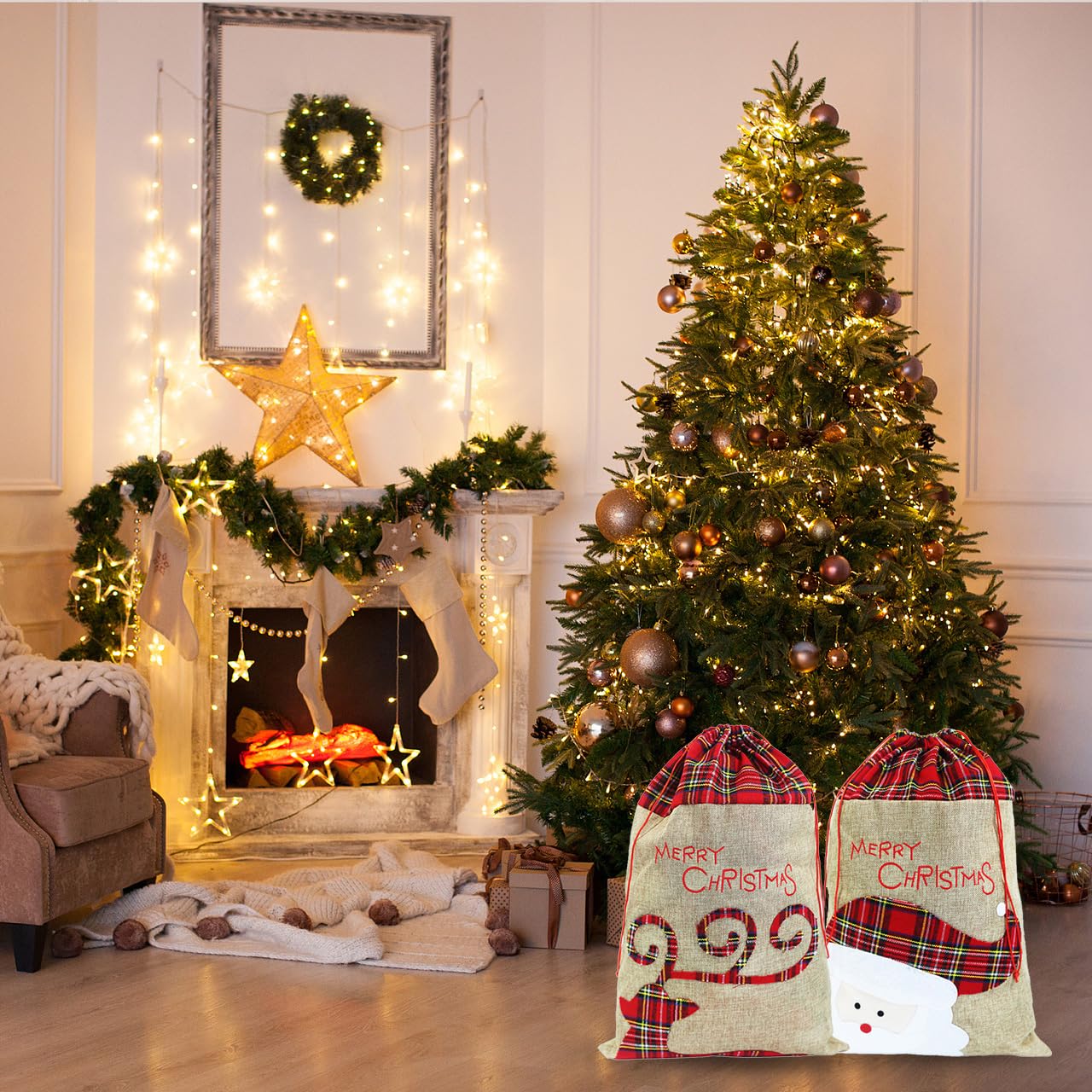 Lot De 6 Grandes Chaussettes De Noël En Toile De Jute Avec Boucle De Suspension Pour Decoration De Cheminee Chaussettes De Noel Rustiques Unies A Faire Soi Meme 90953469