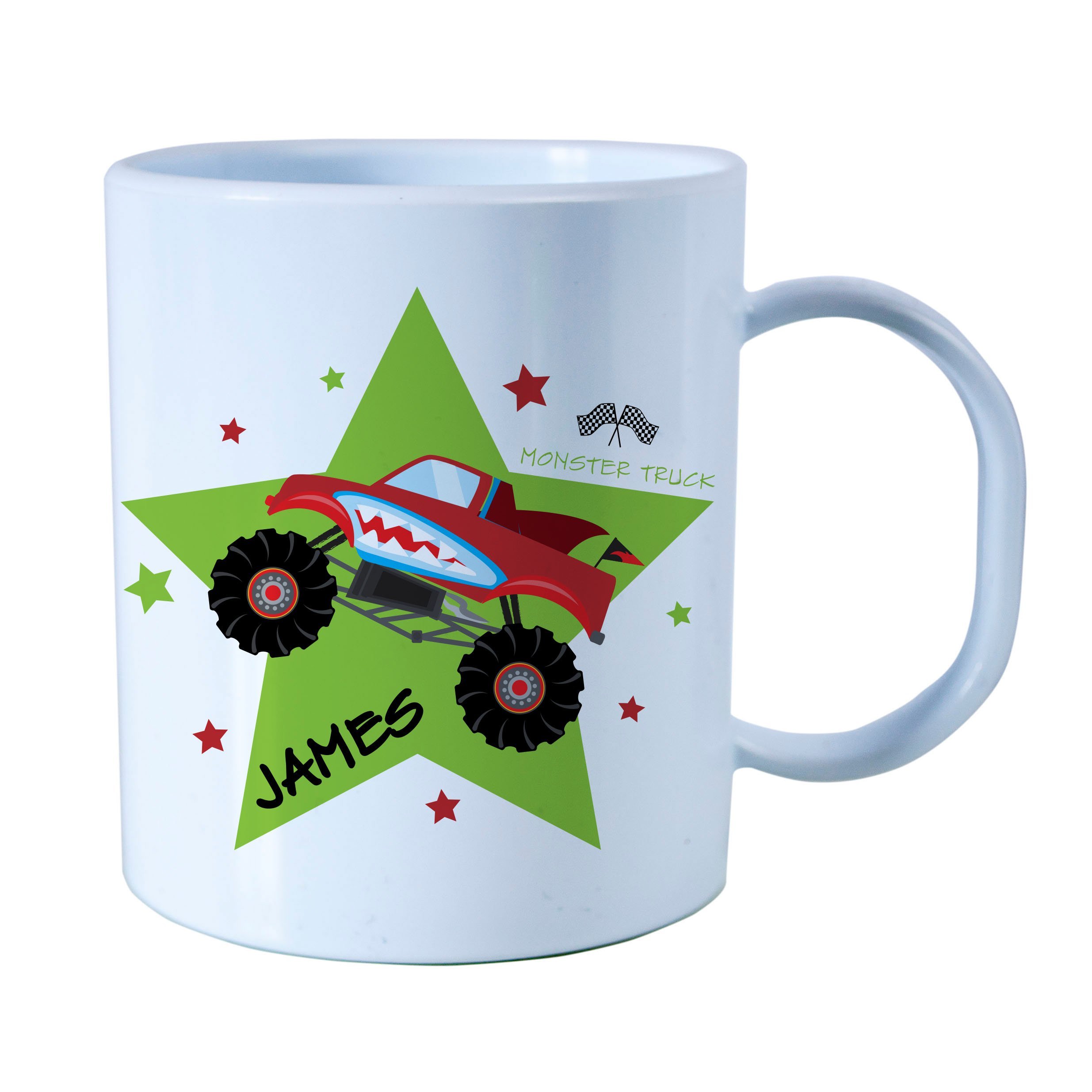 Personalised Monster Truck Kids Cup – BPA Free Plastic Unbreakable Mug, Custom Name Toddler Drinks Cup for Boys & Girls, Dishwasher Safe