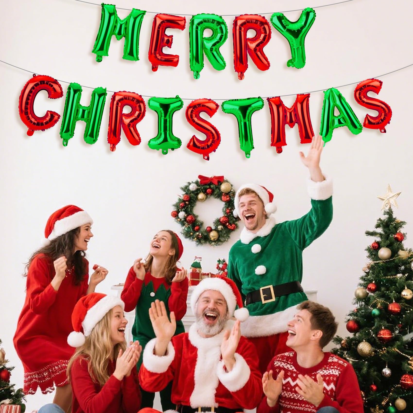 Merry Christmas Letter Banner Garland 16 Inch Red and Green Foil Kit Christmas Birthday Party Favors Supplies Decorations Indoor Outdoor Xmas Home Room Wall Decor Friends Props Sign Bunting