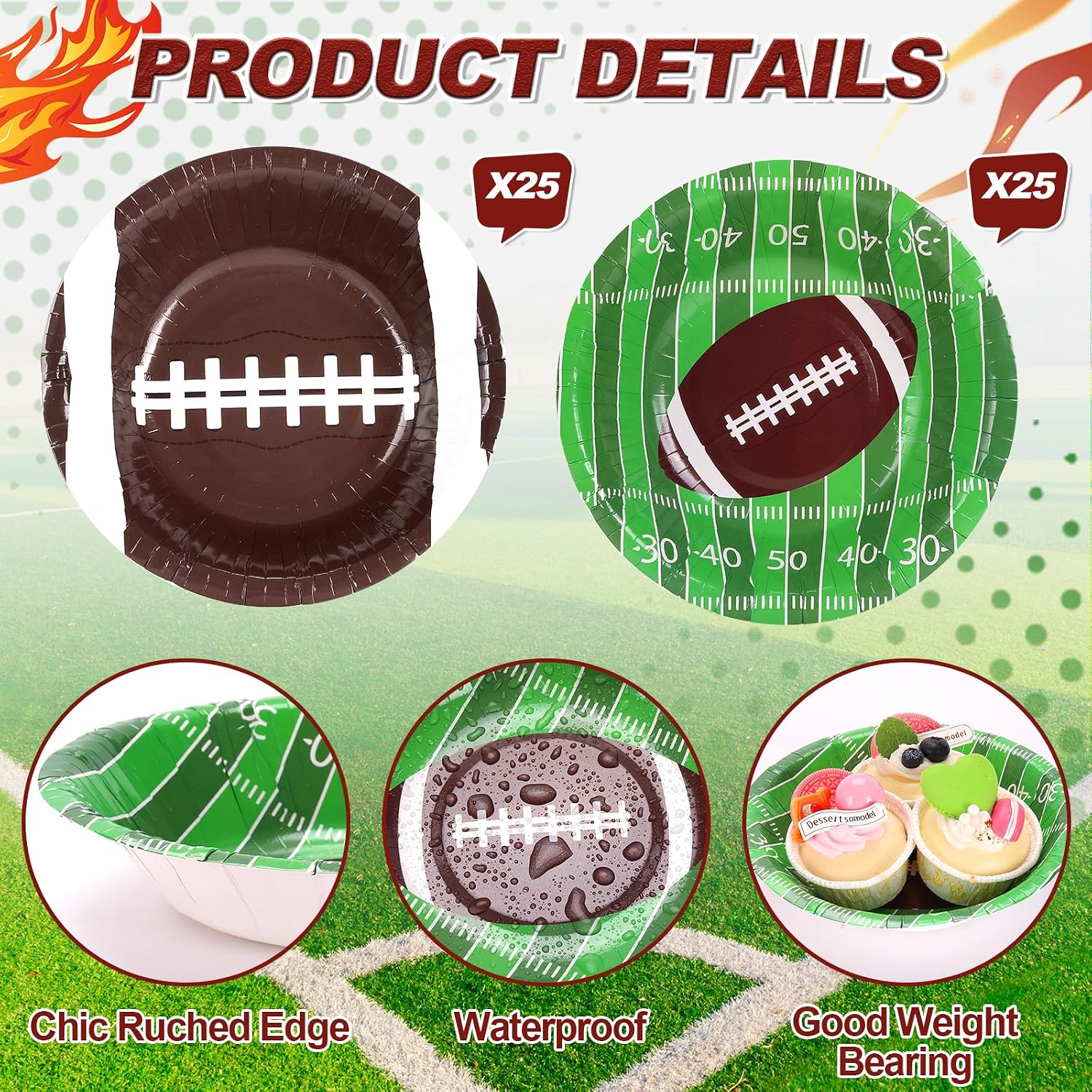 gisgfim 50 Pcs 16 oz Football Bowls Party Supplies Disposable Football Snack Bowls Football Paper Dessert Bowls Decorations Favors for Sports Game Day Hot Cold Soup Salad Cereal Home Holiday