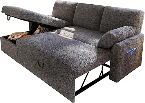 Miniatura 7 de PaPaJet Sofá Cama, Sofá Cama con Chaise de Almacenamiento, Sofá en Forma de L con Cama Extraíble, Sofás de Gran Tamaño para Sala de Estar - Boucle