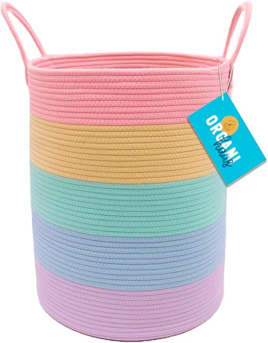 OrganiHaus Rainbow Extra Large Cotton Rope Storage Basket w/ Handles 15